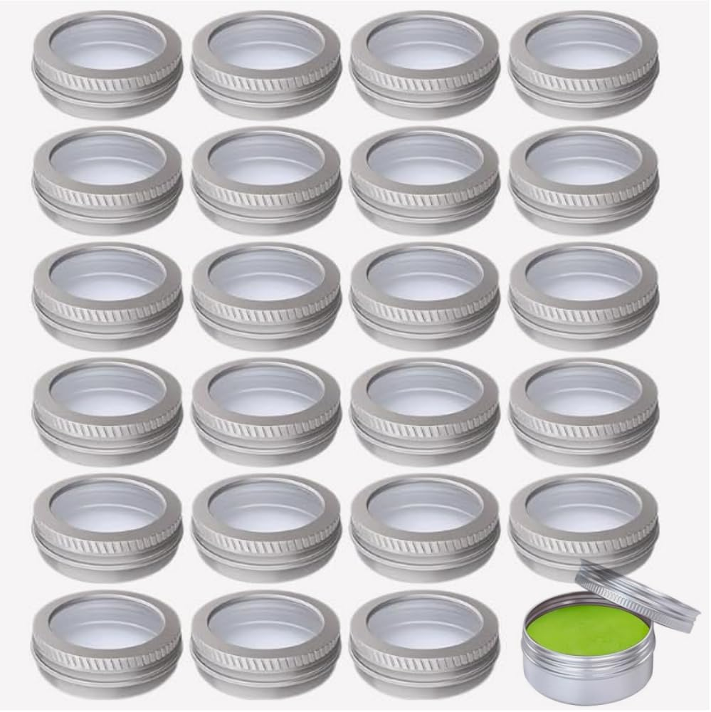 Fabselection Aluminum Tin Jar, 24 Pcs Tin Storage Jar, round Cans with Lid, 30 Ml Refillable Containers Clear Top Metal Containers Screw Tops for Candles, Crafts, DIY, Lip Balm, 1 Oz image number 5