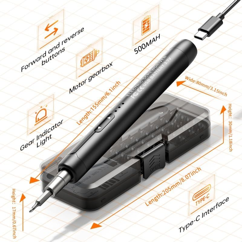 Ronluuu Mini Electric Precision Screwdriver Set, 46-In-1 Magnetic Tool Kit, USB-C Rechargeable image number 4