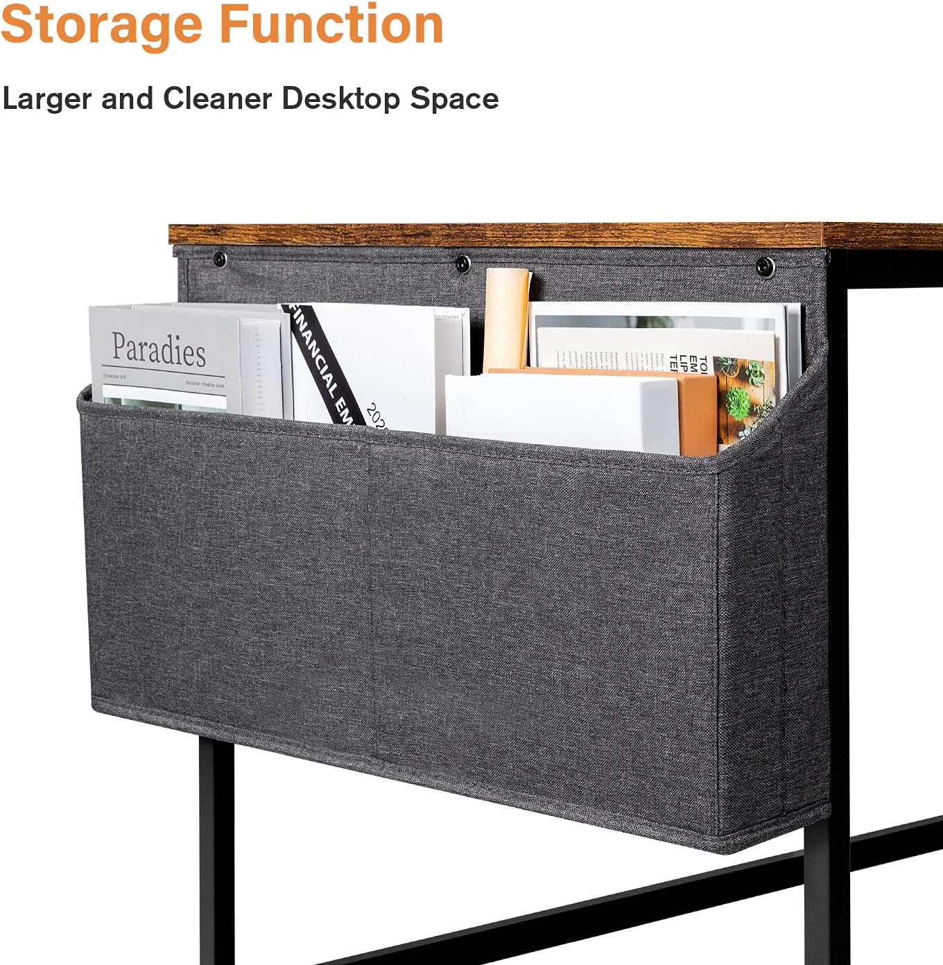 Furmax Home Office Desk 47 Inch Small Study Writing Desk Computer Simple Splice Board Table 2-Tier Laptop Table with Storage Bag and Removable Storage Shelves (Brown) - Brown/Black image number 5