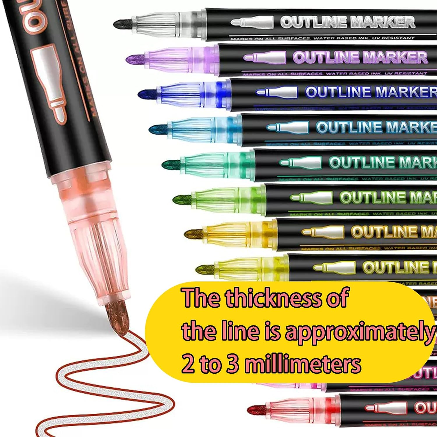 12 Color Metallic Outline Markers，Double Line Glitter Pens for Greeting Cards,Art Drawing, Cards & Crafts (12) image number 6