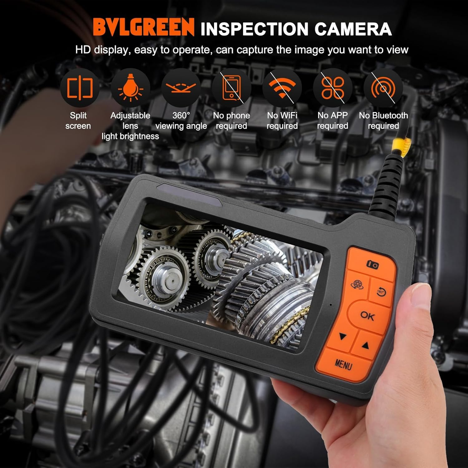 TURNRISE 1080P Inspection Camera with Light: 50FT Semi-Rigid Cable Endoscope Triple Lens - Industrial Borescope with 5" IPS HD Screen - Waterproof Snake Drain Camera for Sewer Pipe Engine image number 6