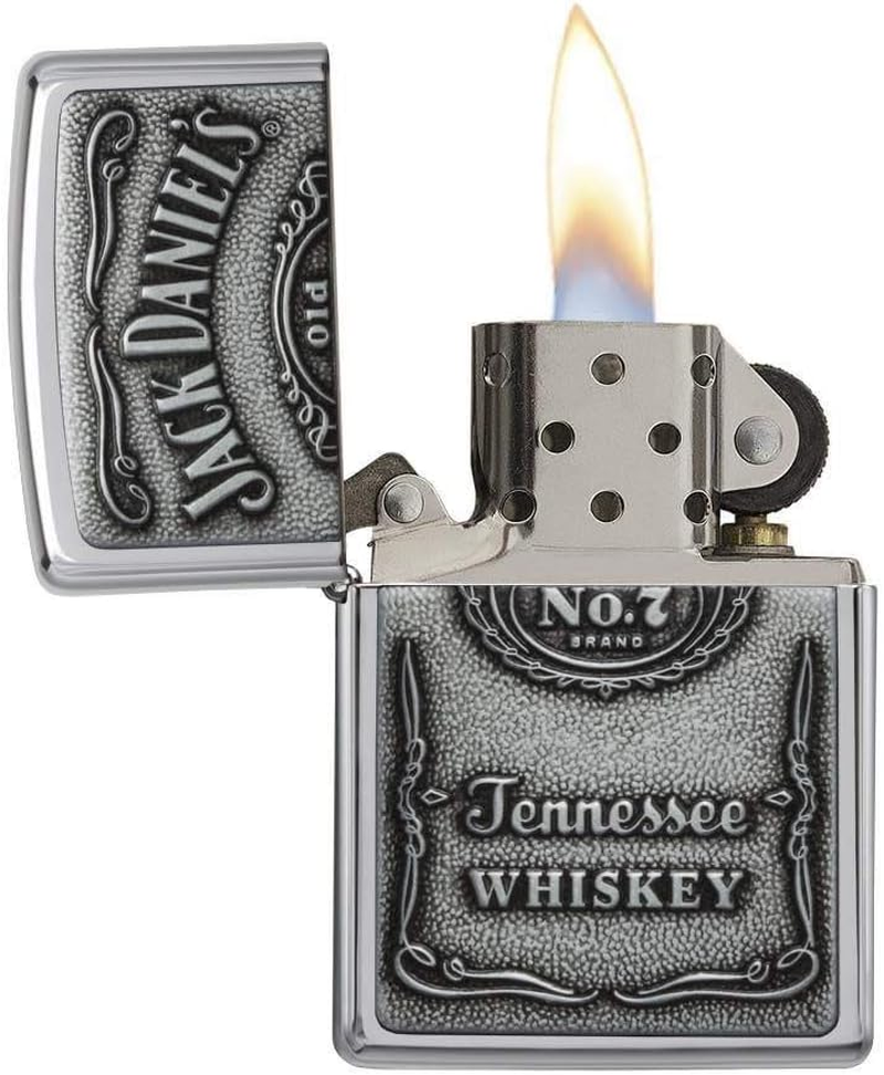 ZIPPO JACK DANIEL LABEL-PEWTER EMBLEM HIGH POLISHED CHROME LIGHTER image number 2