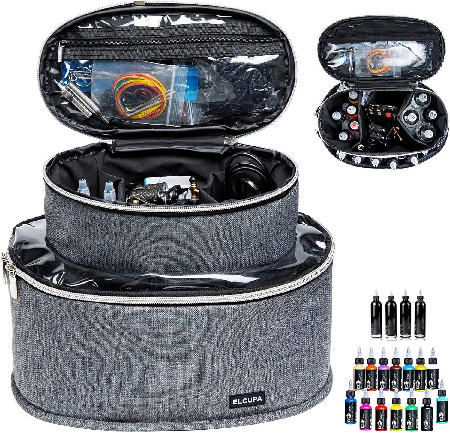 ELCUPA Tattoo Kit Carrying Case, Purple, Padded Interior, 6" Height, 8.5" Middle Compartments, Multiple Pockets, Easy Carry, Service Guarantee
