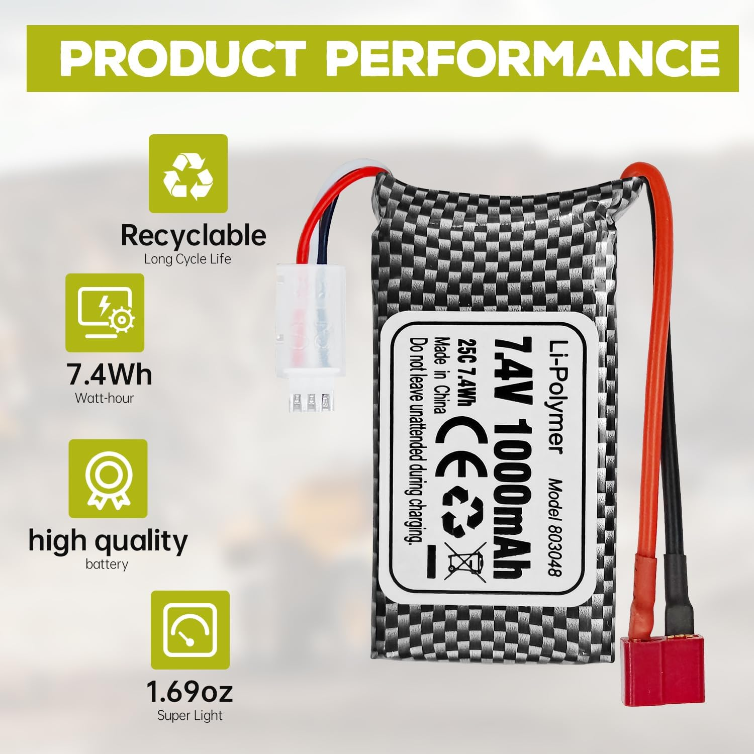 2PCS 7.4V 1000Mah T-Type Plug Lithium Battery for 18858 18859 18859A 18859E HM163 HM164 35-DJ03 35-DJ04 SN-DJ02 16889 16889A 16890 2845 2846 Q901 Q902 Q903 Remote Control Car Quadcopter Drone Battery image number 1