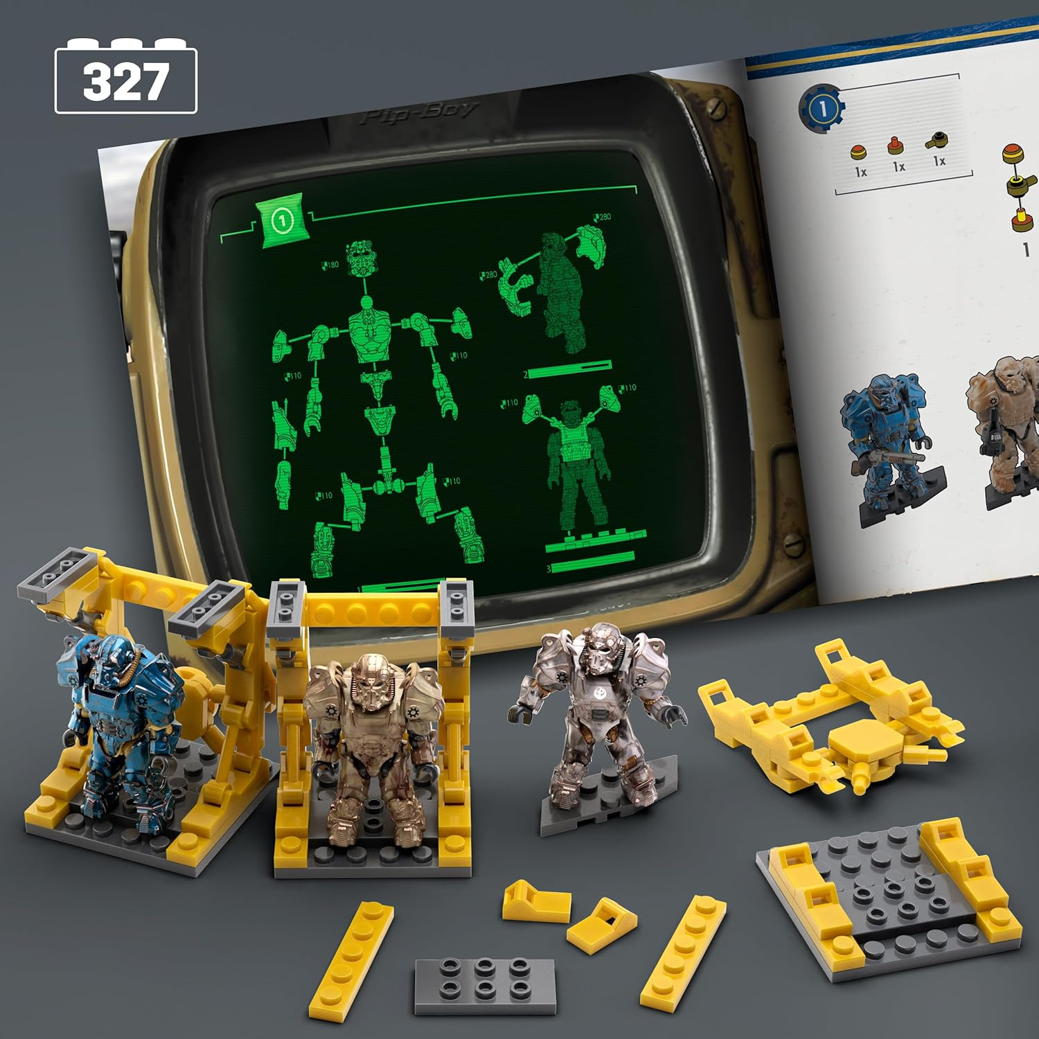 MEGA Fallout Action Figure Building Toy, T-60 Power Armor Collection with 327 Pieces, 5 Micro Action Figures and Accessories, for Collectors image number 5