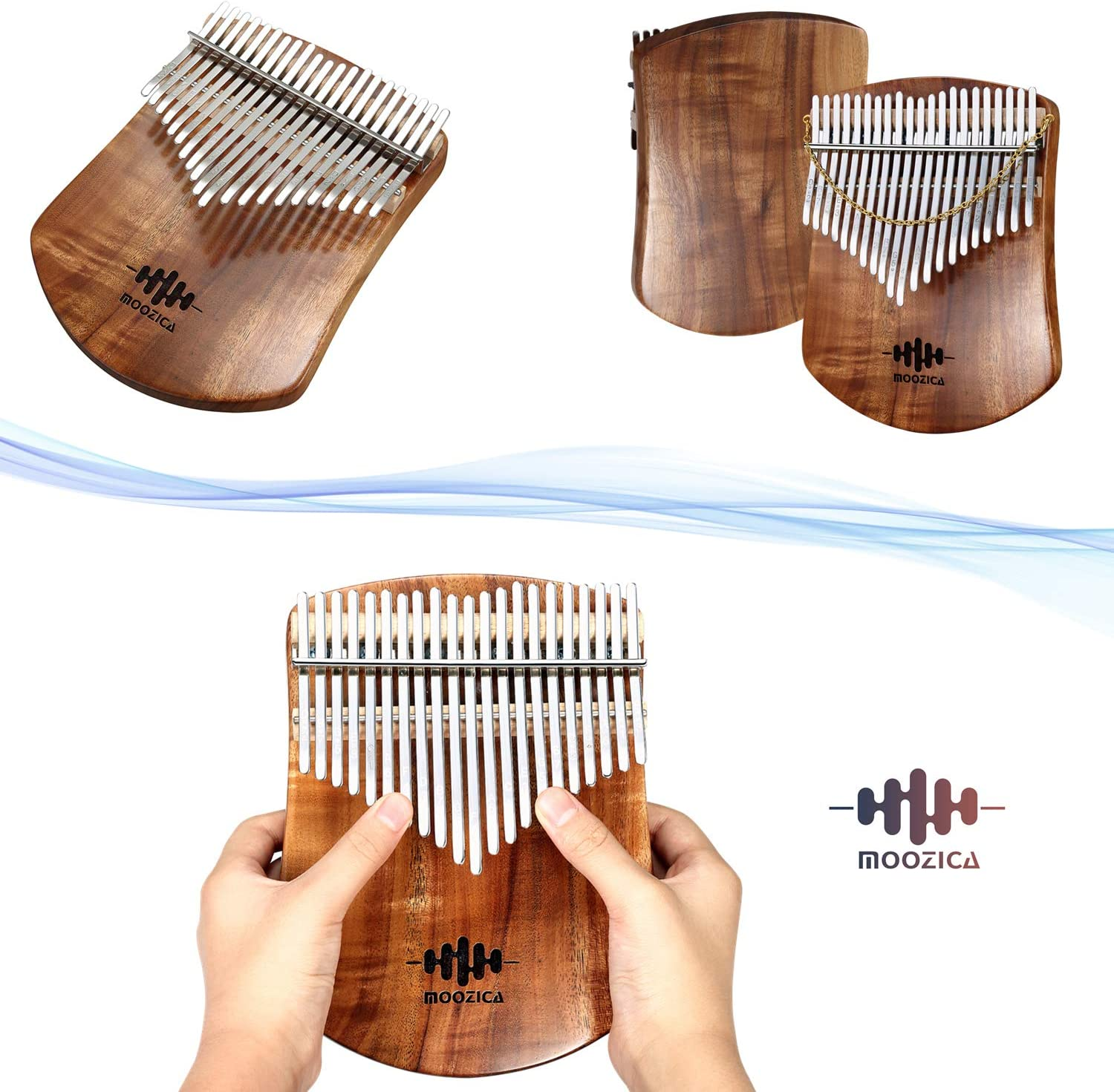 MOOZICA 21 Keys Solid Koa Kalimba, Single Solid Wood Board Professional Kalimba Thumb Piano Marimba with Learning Instruction and High Performance Carrying Case (Acacia Koa, K21KS) image number 5