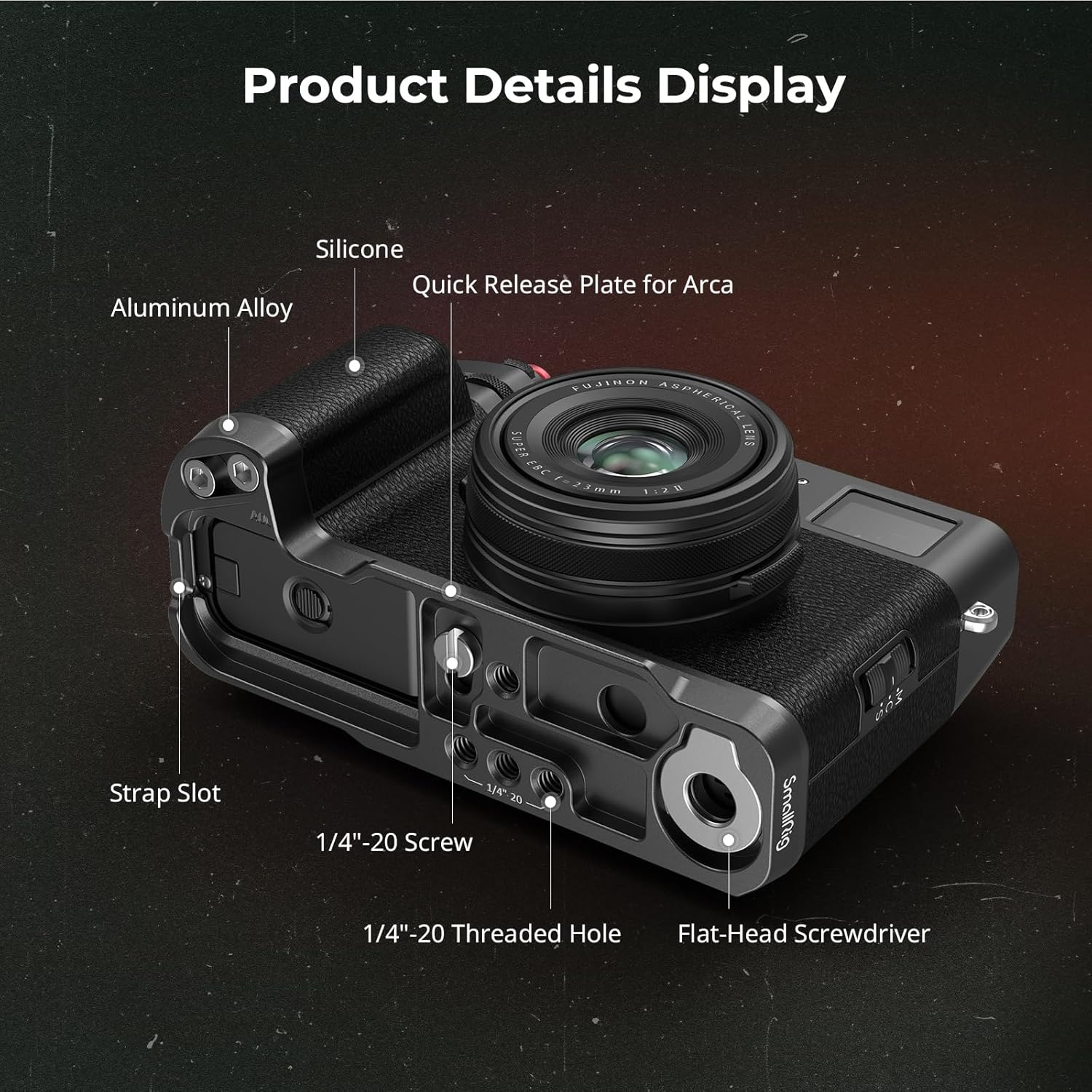 SMALLRIG X100VI Handgrip L-Shape Grip for FUJIFILM X100VI and X100V Cameras, Built-In Quick Release Plate for Arca, Lightweight Silicone Side Handle, with Shutter Button and Hot Shoe Cover - 4556 image number 6