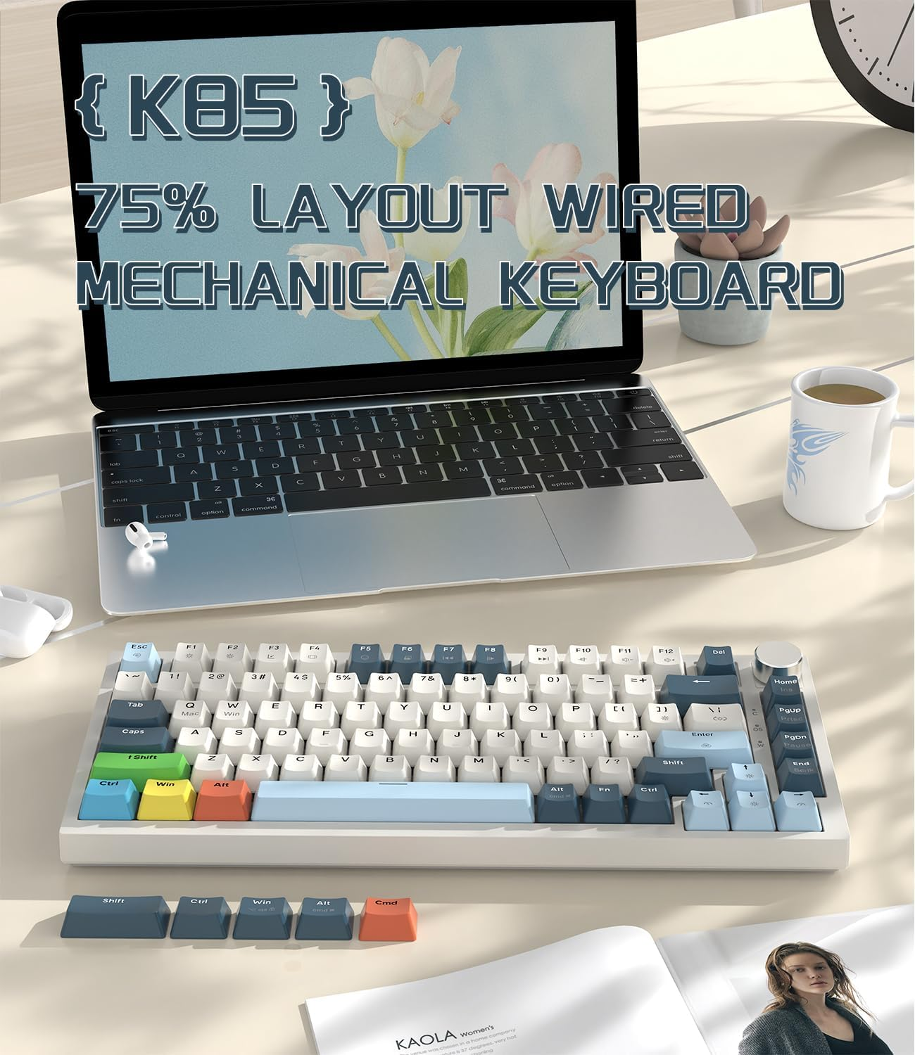 Lexonelec X ATTACK SHARK K85 Magnetic Switch Mechanical Keyboard, Rapid Trigger, Cloud Driver, LIGHTSYNC RGB Backlit, TKL Gasket 75% Gaming Keyboard with Knob Control & Coiled Cable for Win/Mac - Blue