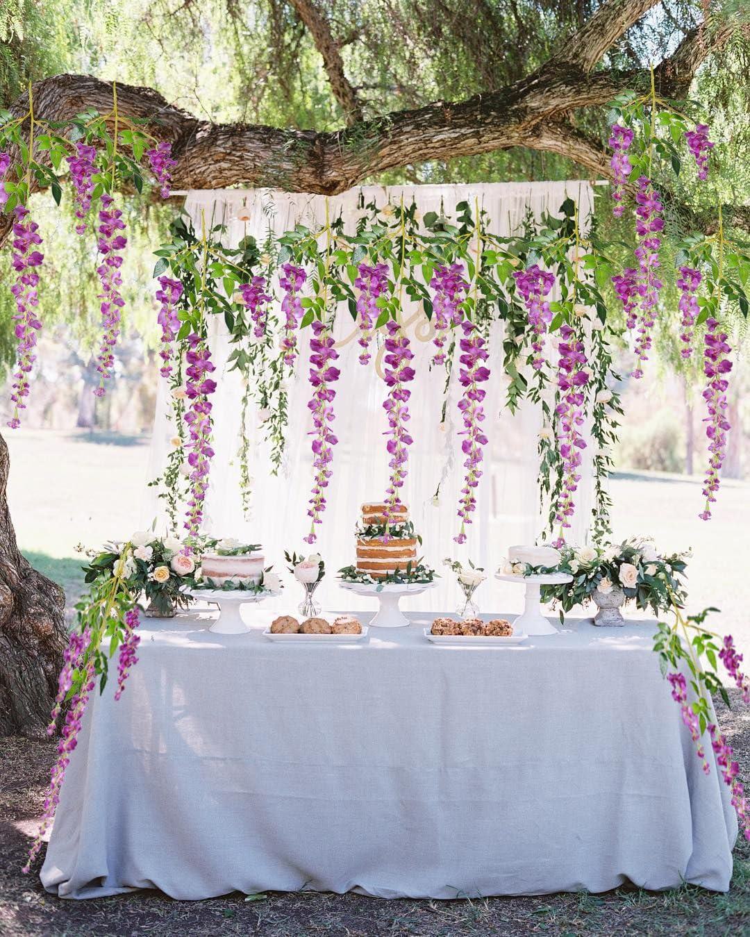 (Purple) - 12 Pack 1 Piece 1.1M Artificial Flowers Silk Wisteria Vine Ratta Hanging Flower for Wedding Garden Floral DIY Living Room Office Decor (Purple) image number 3