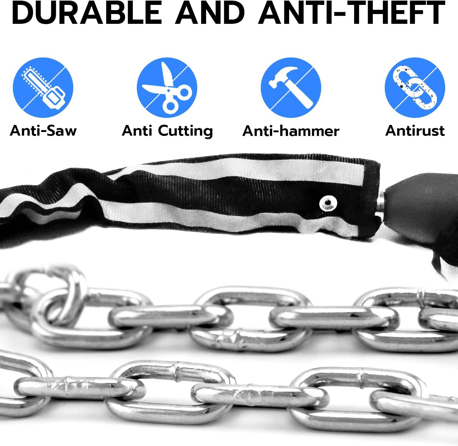 Chain Lock Keyless Waterproof Bicycle Lock Elinksmart 100CM Chain Lock for Bike Scooter Motorcycle Door Fence Gate Fingerprint Bluetooth App Heavy Duty Security 2024 Updated