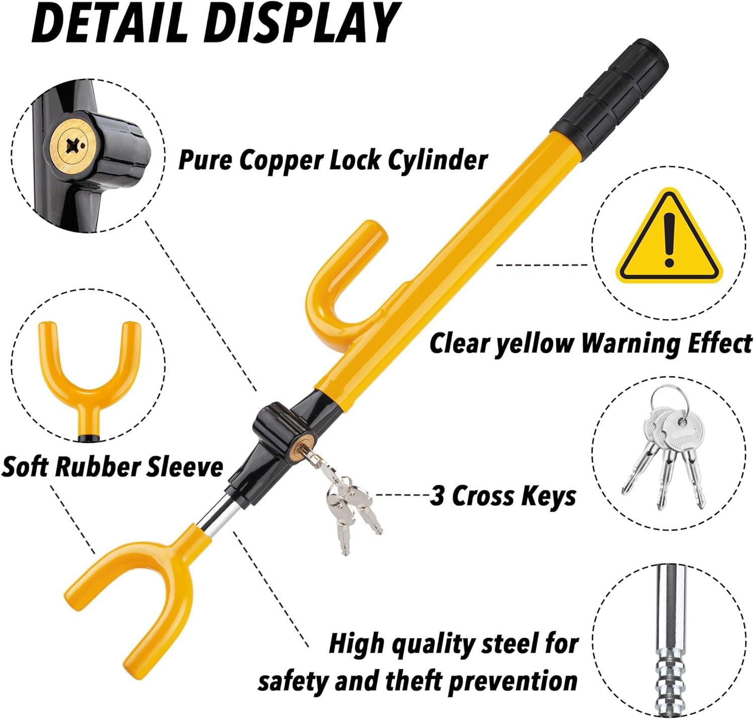 Cartman Vehicle Steering Wheel Lock Car anti Theft Security Lock with Adjustable Length Fit for Cars Trucks Vans and Suvs - Black image number 6