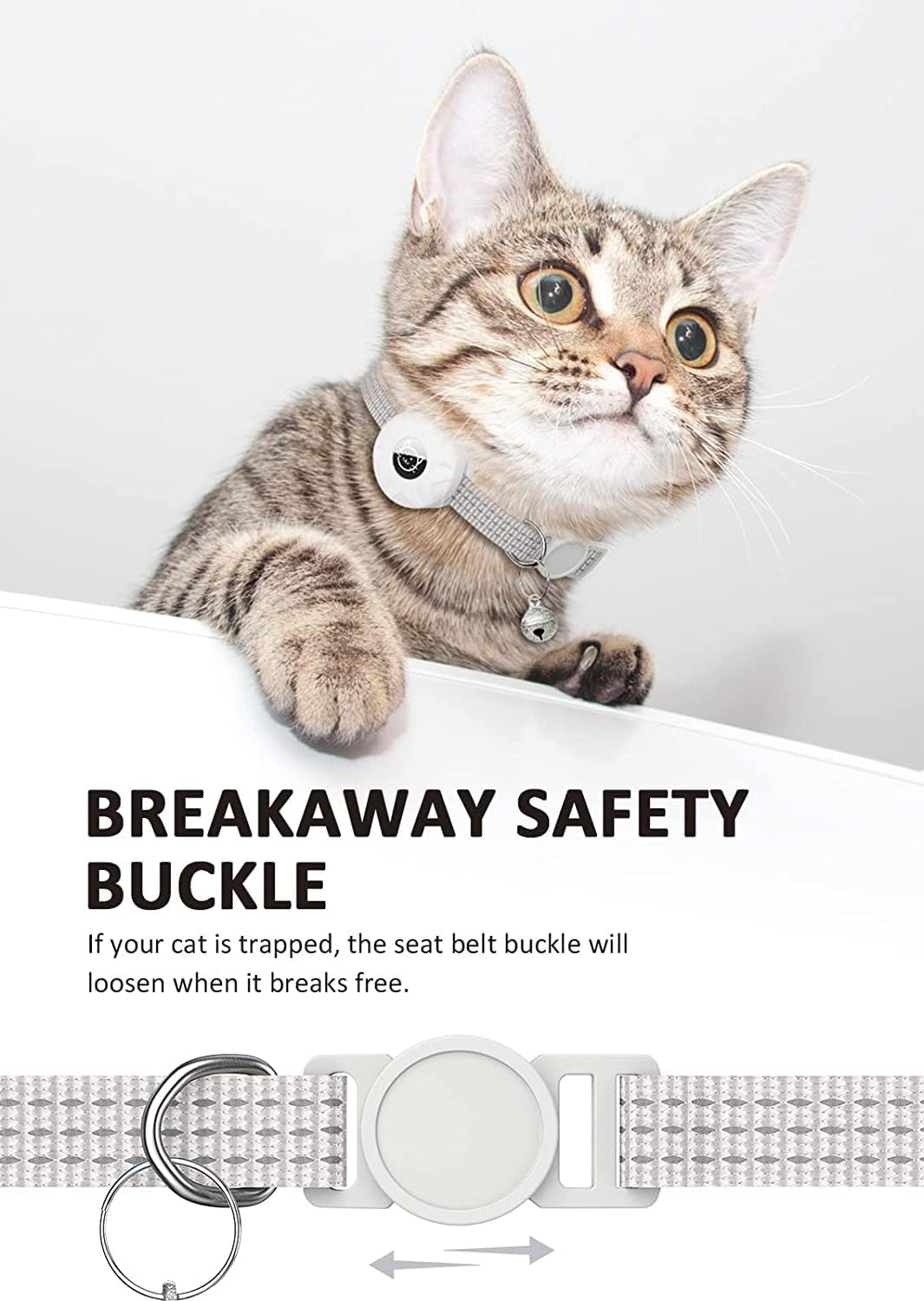 Airtag Cat Collar, Reflective Kitten Collar Breakaway Apple Air Tag Cat Collar with Waterproof Airtag Holder Compatible and Bell, Lightweight Tracker Cat Collars for Cat Dog Kitten Pupp(White) image number 6