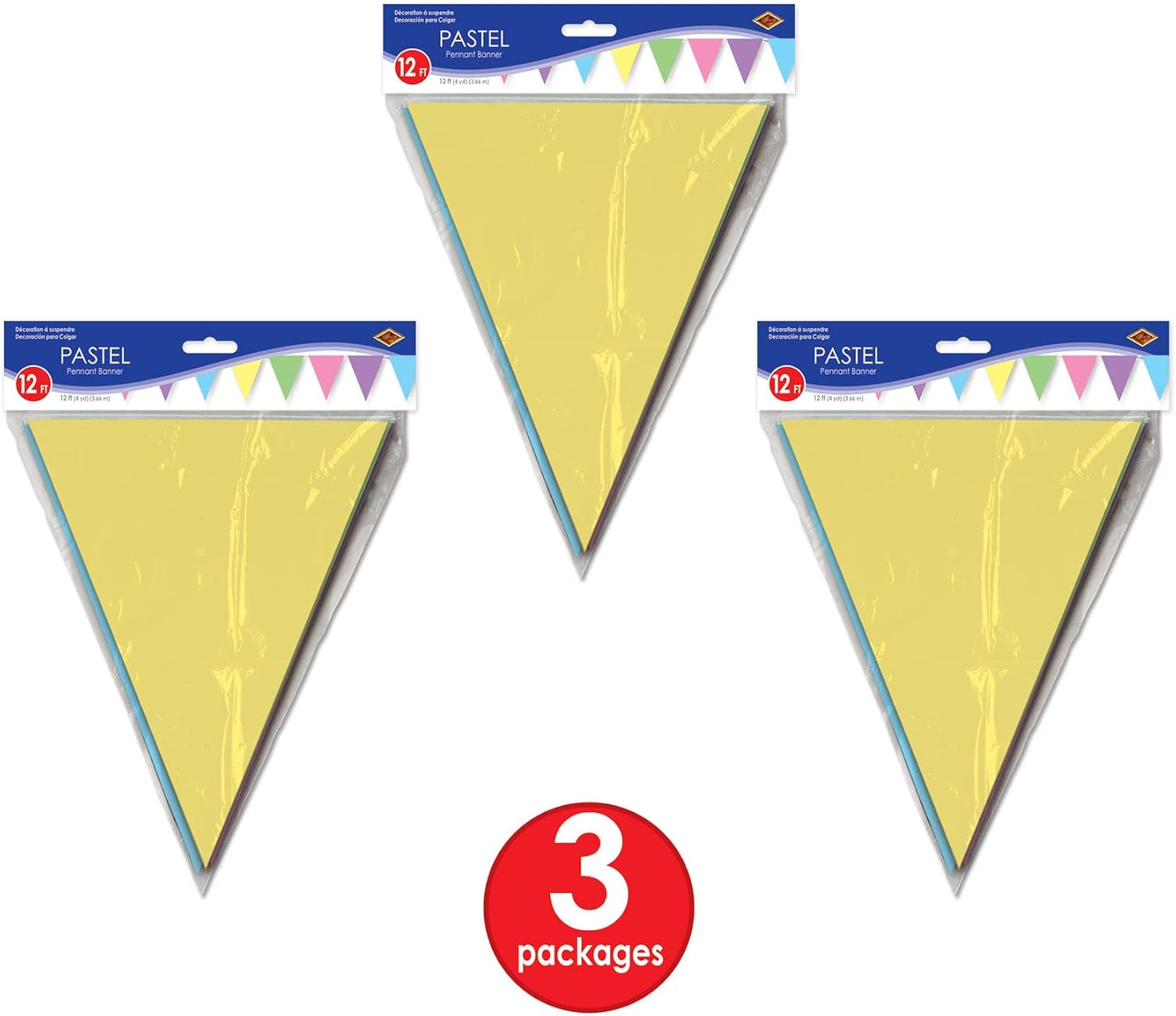 Beistle 3 Piece Pastel All Weather Plastic Pennant Banners, Multicolored image number 1