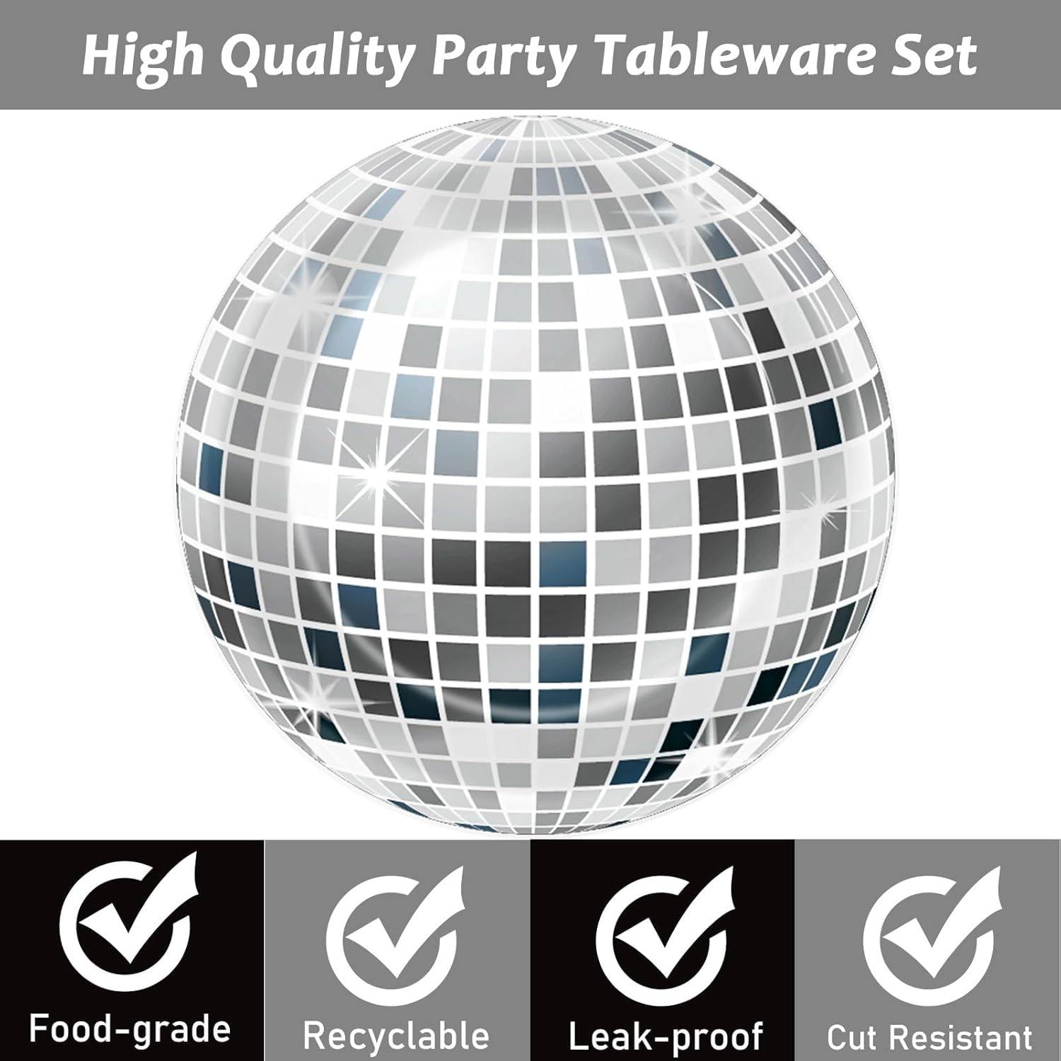 48 Pieces 7In 70S Disco Party Paper Plates for 70&rsquo;S Party Supplies Gray and Blue Disco Ball Theme Dessert Plates for Birthday Baby Shower Boogie 1970S Disco Music 90S Bachelorette Party Decorations image number 1