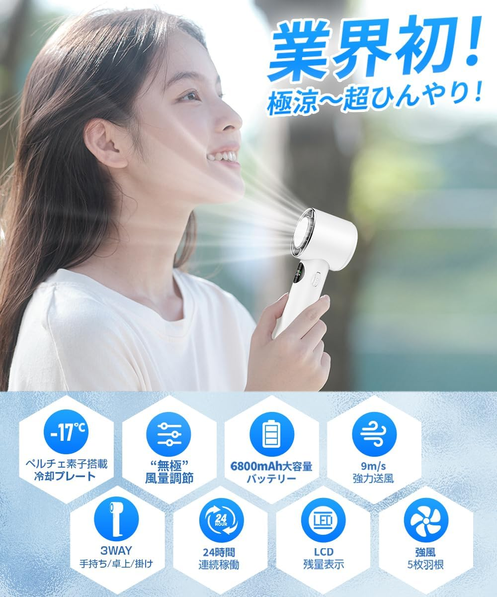 Handy Fan Cooling Plate (2024 Newest Ultra Large Airflow), Handheld Fan, 6,800 Mah Large Capacity, 3-In-1 Desktop Fan, Silent, 1-100 Stepless Airflow, Powerful, Peltier Cooling image number 6