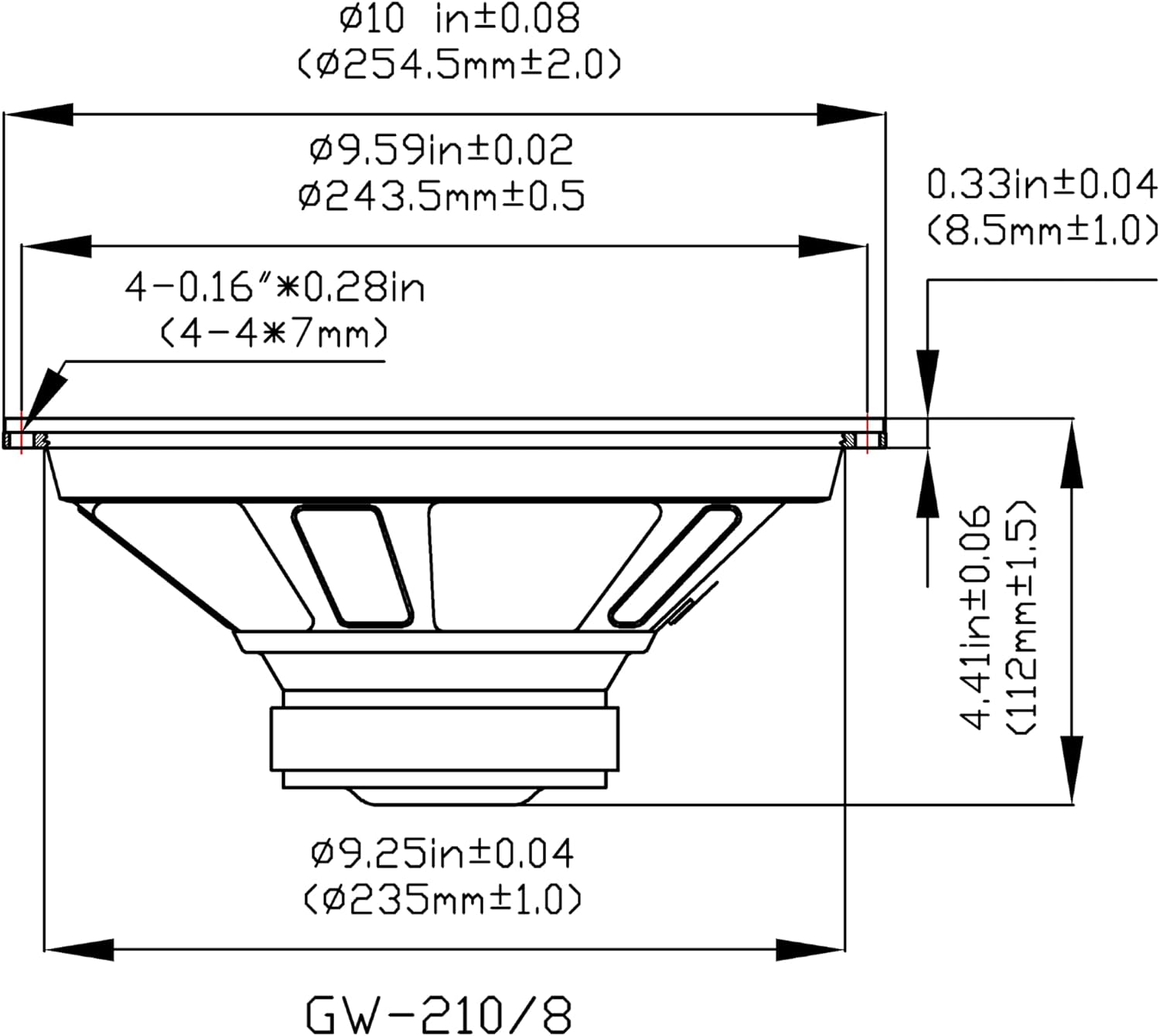 Goldwood Sound GW-210/8 OEM 10" Woofer 220 Watts 8Ohm Replacement Speaker image number 2