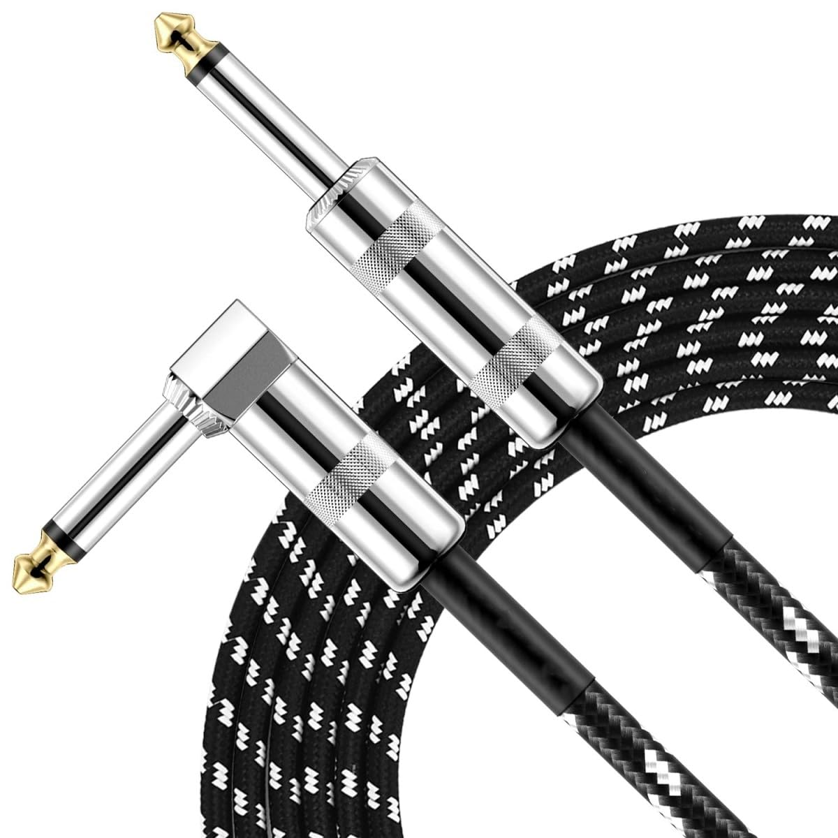 Guitar Lead 1M 3Ft, Premium Braided Guitar Cable,Electric Guitar Bass AMP Cable 1/4 Inch Jack Lead Right Angle to Straight Instrument Cable for Bass, Electric, Keyboard, Amp Etc, Easy Plug-And-Play