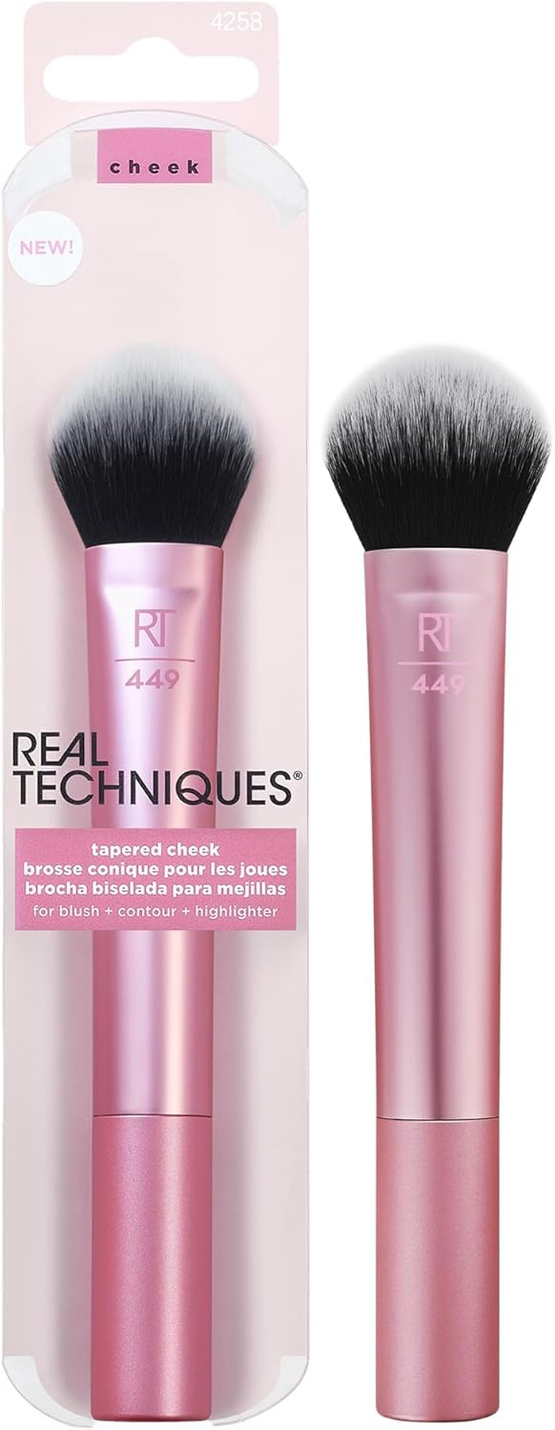 Real Techniques Tapered Cheek Makeup Brush, for Blush, Highlighter, or Loose Powder, Soft Bristles, Precise Makeup Application, Pink, Aluminum Handle, 1 Count, 4258 image number 6