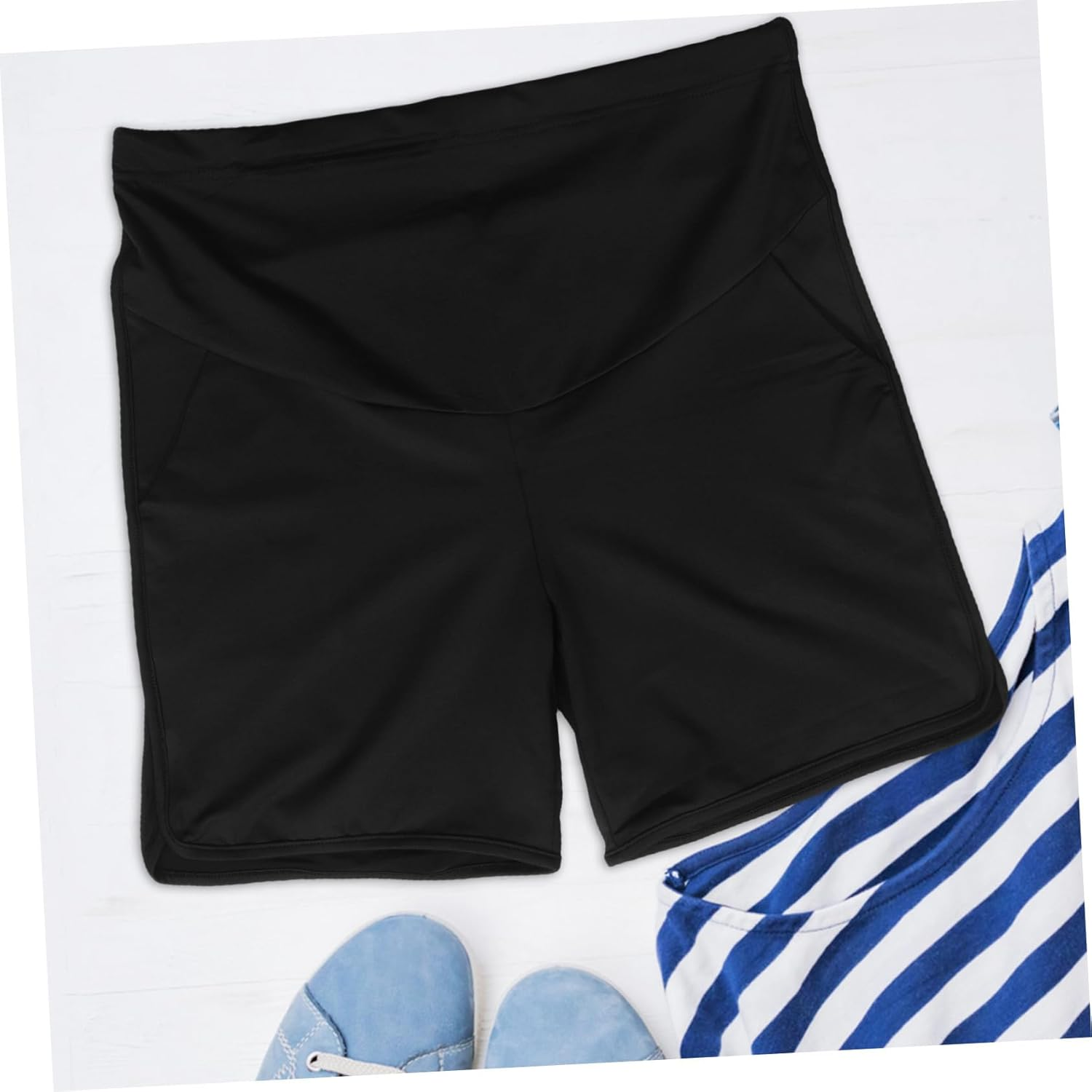 Beavorty Breathable High Waist Maternity Shorts Lightweight Comfy Pregnancy Bottoms over Belly for Spring Moms Black image number 3