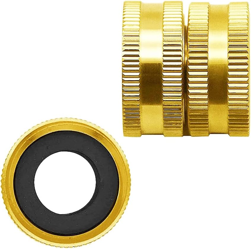 Hooshing 3/4" Female to Female Garden Hose Connector Solid Brass Double Female Swivel Hose Connector Adapter, 2 Pack