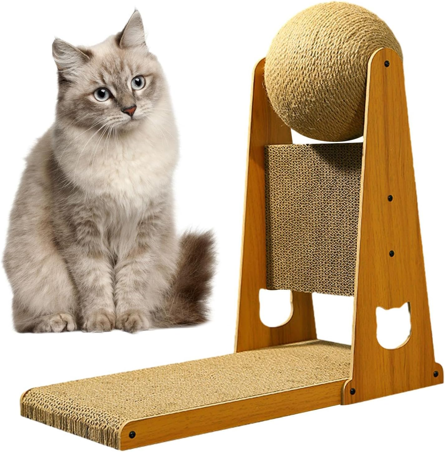 L Shape Cat Scratcher | Stylish Vertical Cat Scratching Post with Cat Scratcher Ball - Scratch-Proof Sisal Cat Scratcher Toy, Cat Bed, Detachable Cat Toy for Indoor Cats