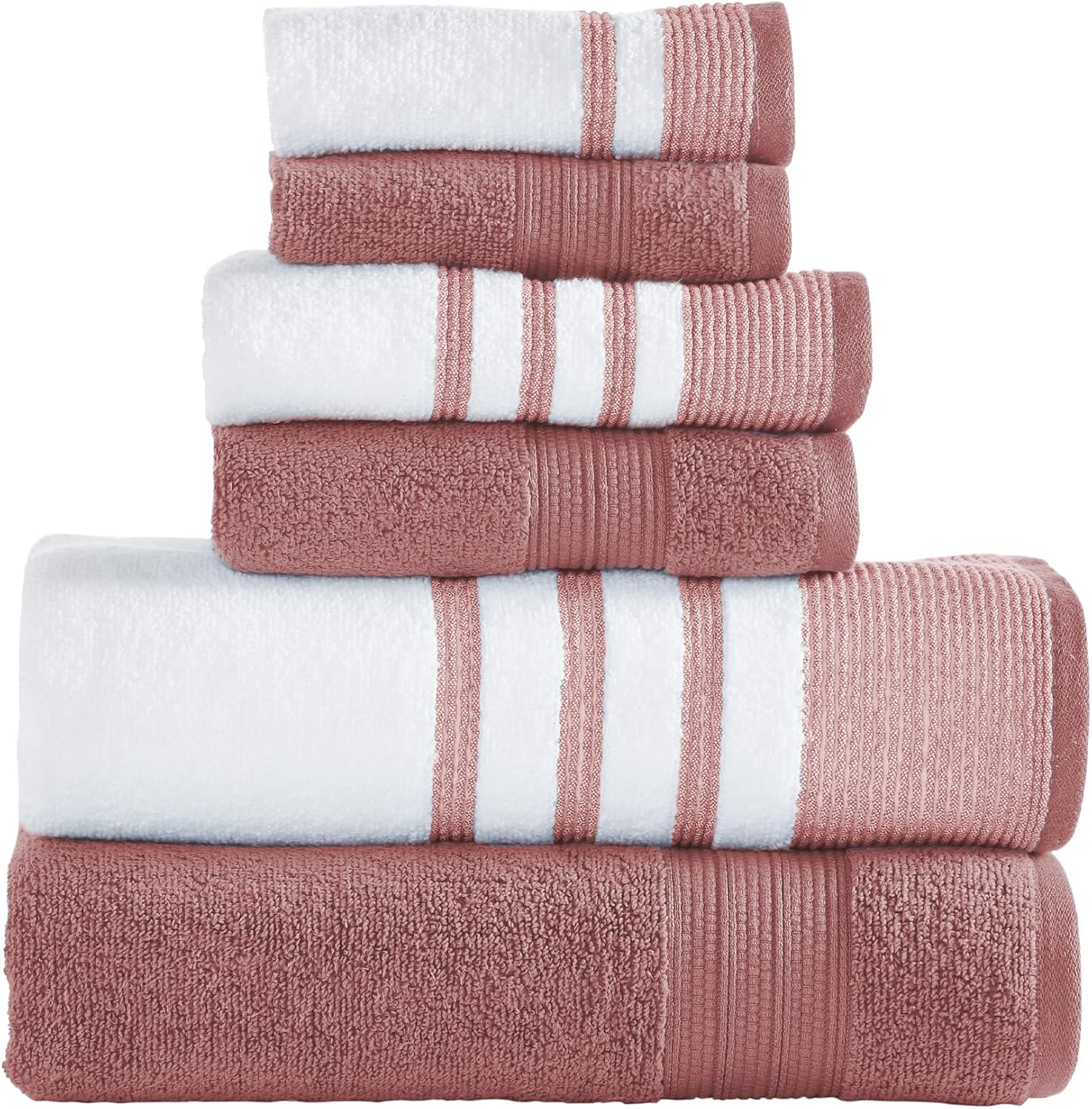 Modern Threads 6 Piece Set, 2 Bath Towels, 2 Hand Towels, 2 Washcloths, Quick Dry White/Contrast Reinhart Rosewood image number 4