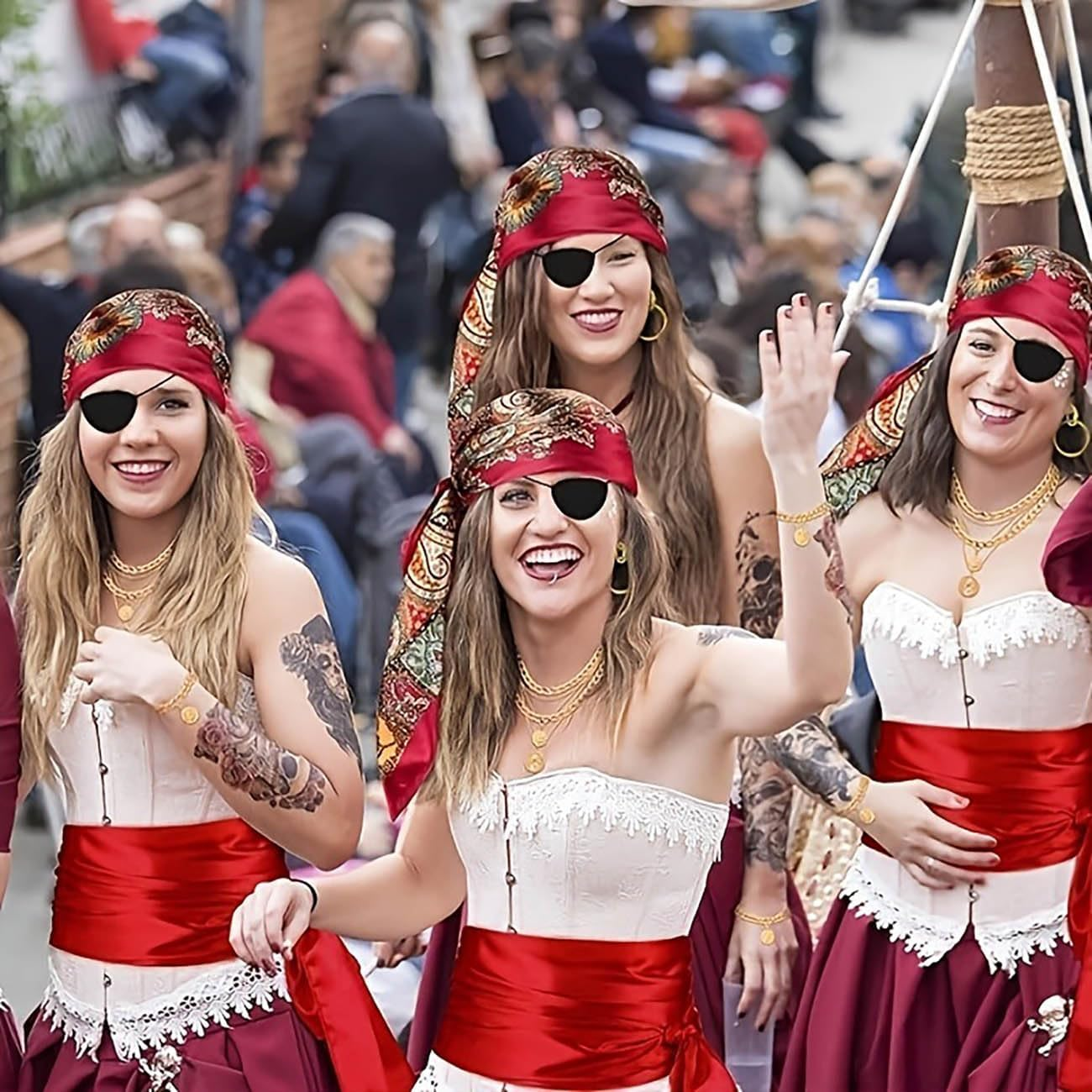 Pirate Costume Accessories Set for Women Men Captain Pirate Hat, Bandana Head Scarf, Sash, Belt, Dress Accessories image number 4