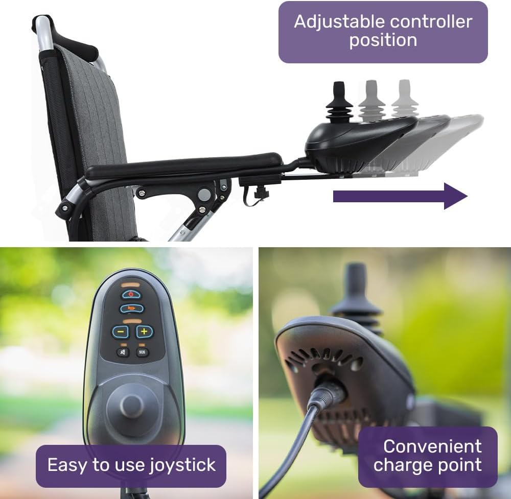 "Equipmed Ultra-Light Power Wheelchair, Tight Turning, Airline Approved, Folding, ARTG Certified, Aluminium Frame, Lithium Battery, Grey" image number 3