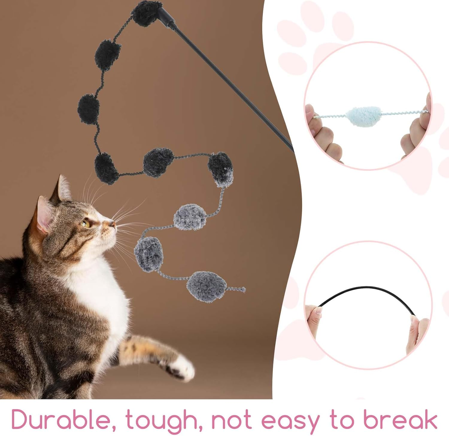 Cat Wand Toy, 3 Pieces Cat Dance String Toys for Indoor Cats Colorful Cat Stick Toy Cat Ribbon Toy Interactive Cat Teaser Wand Toys Pole with Bells for Indoor Cats Kitten to Play Chase Exercise image number 5