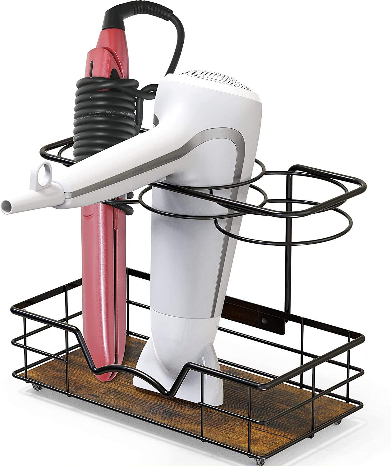 Simple Houseware Countertop Hair Dryer Holder Hair Tools Organiser, Rustic Brown image number 1