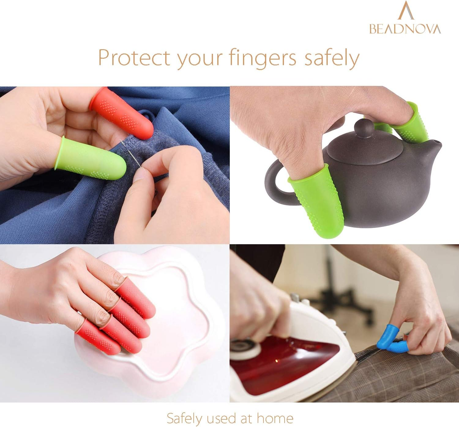 BEADNOVA Finger Cot Silicon Finger Gloves Protector for Electronic Repair Painting Jewelry Cleaning Crafting Industrial Apply (Pack of 6-3 Size, Blue & Red Color)