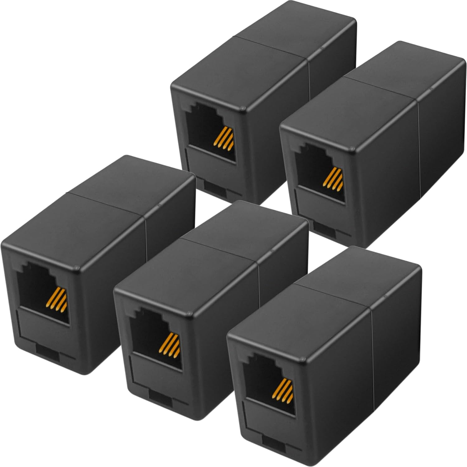 NECABLES 2Pack RJ11 Coupler Phone Line Connector Telephone Cord Adapter RJ11 6P4C Female to Female for Landline Phone and Fax Black