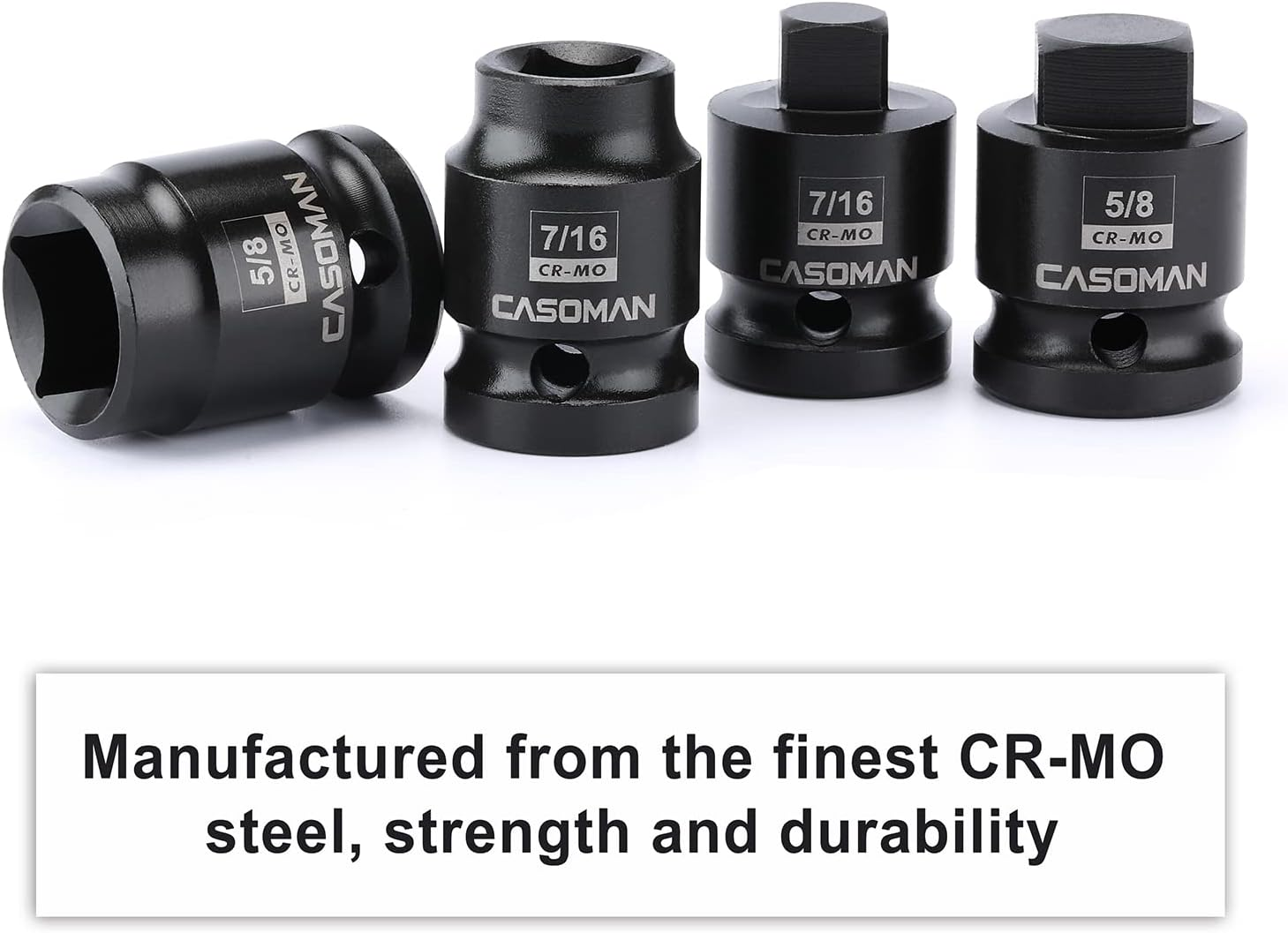CASOMAN 8PCS 1/2-Inch Drive Pipe Plug Socket Set, Cr-Mo, SAE, Male/Female Set, 7/16", 1/2", 5/8", 9/16", Tapered Male Square Drive, Chamfered Female Square Drive image number 5