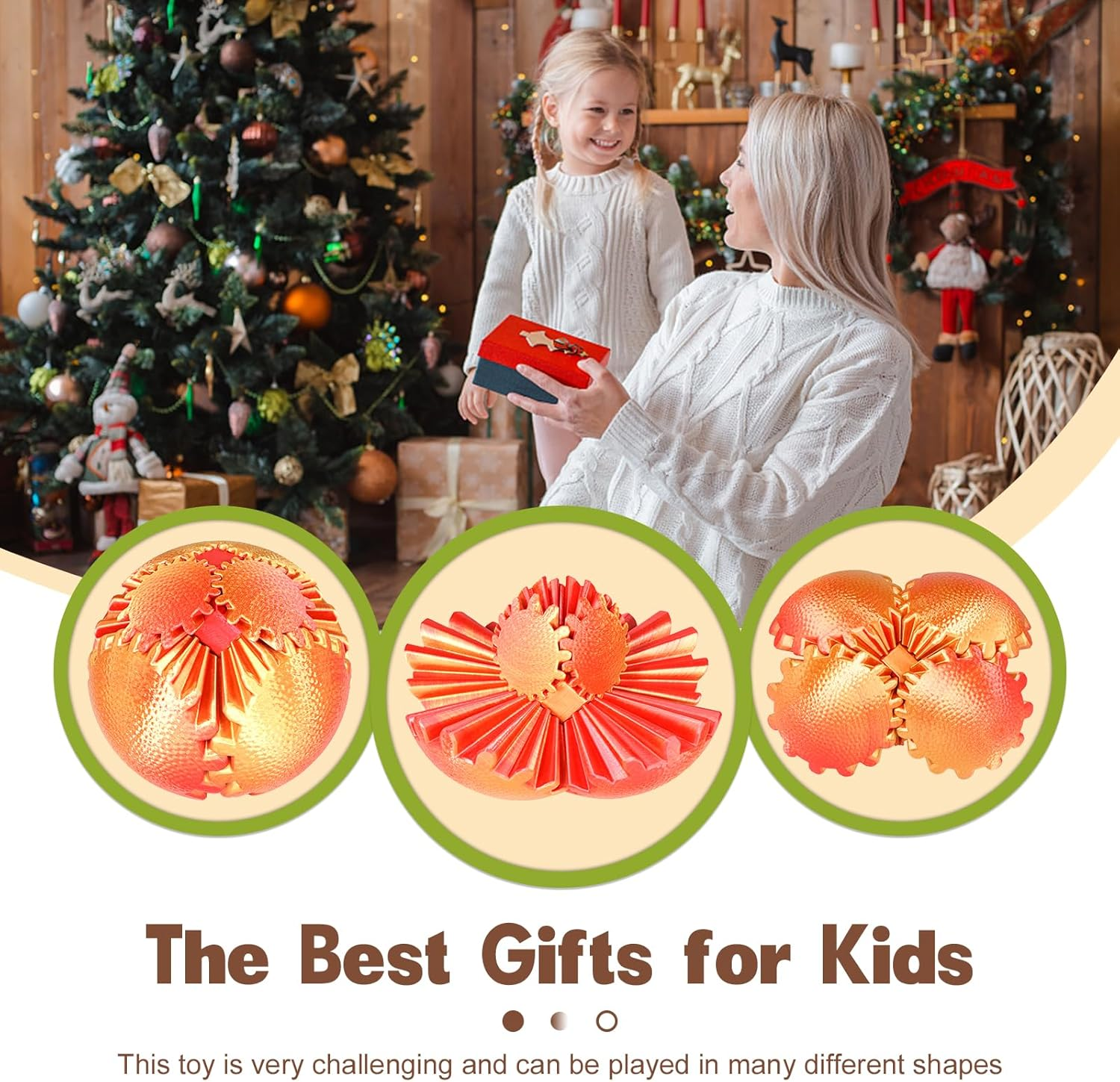 Gear Ball Fidget Toys Steampunk Gear Sphere Stress Relief Sensory Toys Autistic Kids Adults 3D Printed Unique Funny Gifts Birthday Christmas Stocking Stuffer Easter (Sunset Red, Dia. 8Cm ) image number 6