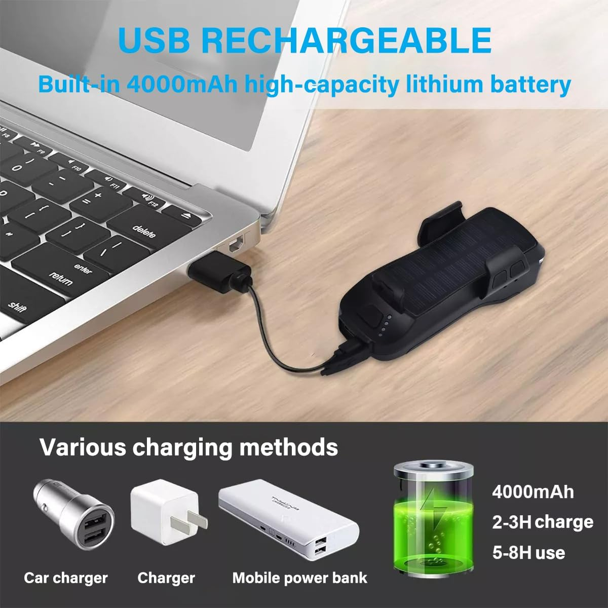 Bike Light, Bike Accessories, Set for Bike Light+ Bike Back Light + Phone Holder + High Decibel Speaker + Charging Cable ， Ipx6 4000Mah ，Black image number 6