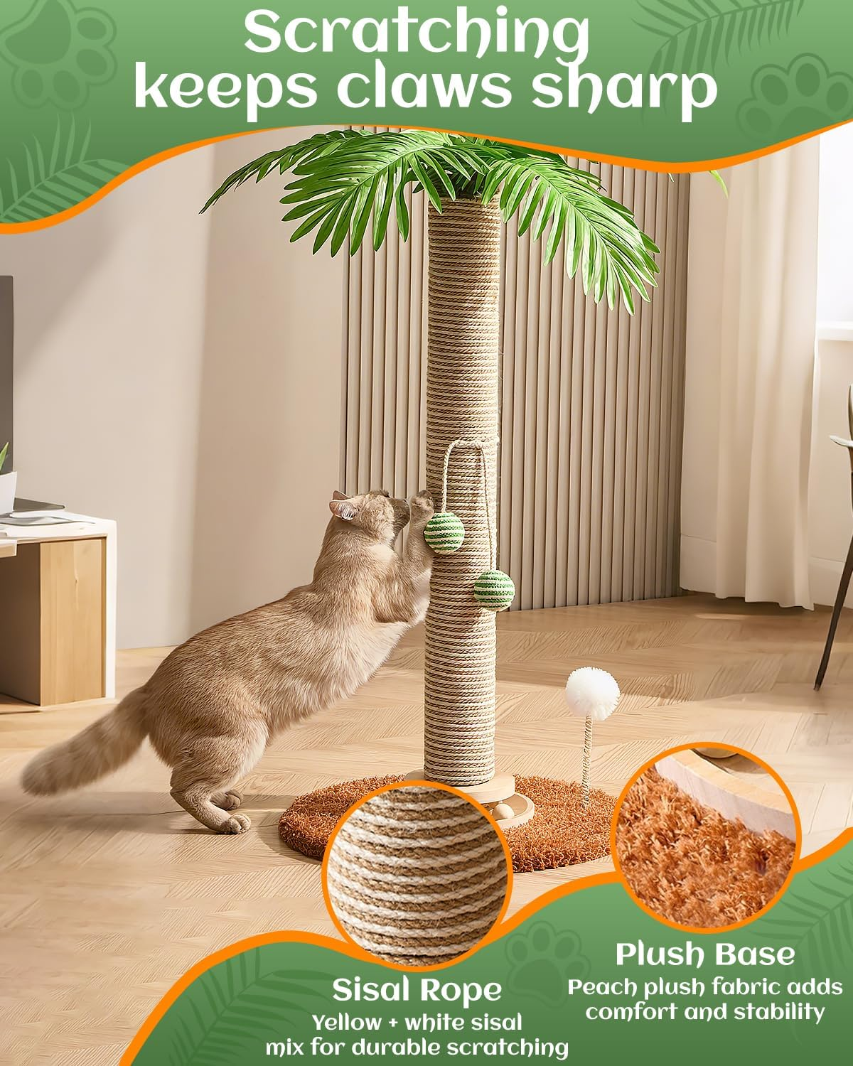 STORM HERO Cat Scratching Post - 70Cm Tall Cats Scratcher with 3 Cat Balls, Cats Climbing Tree Tower with Stable Base,Sisal Rope Kitten Scratch with Interactive Hanging Ball for Small Medium Large Cat image number 6