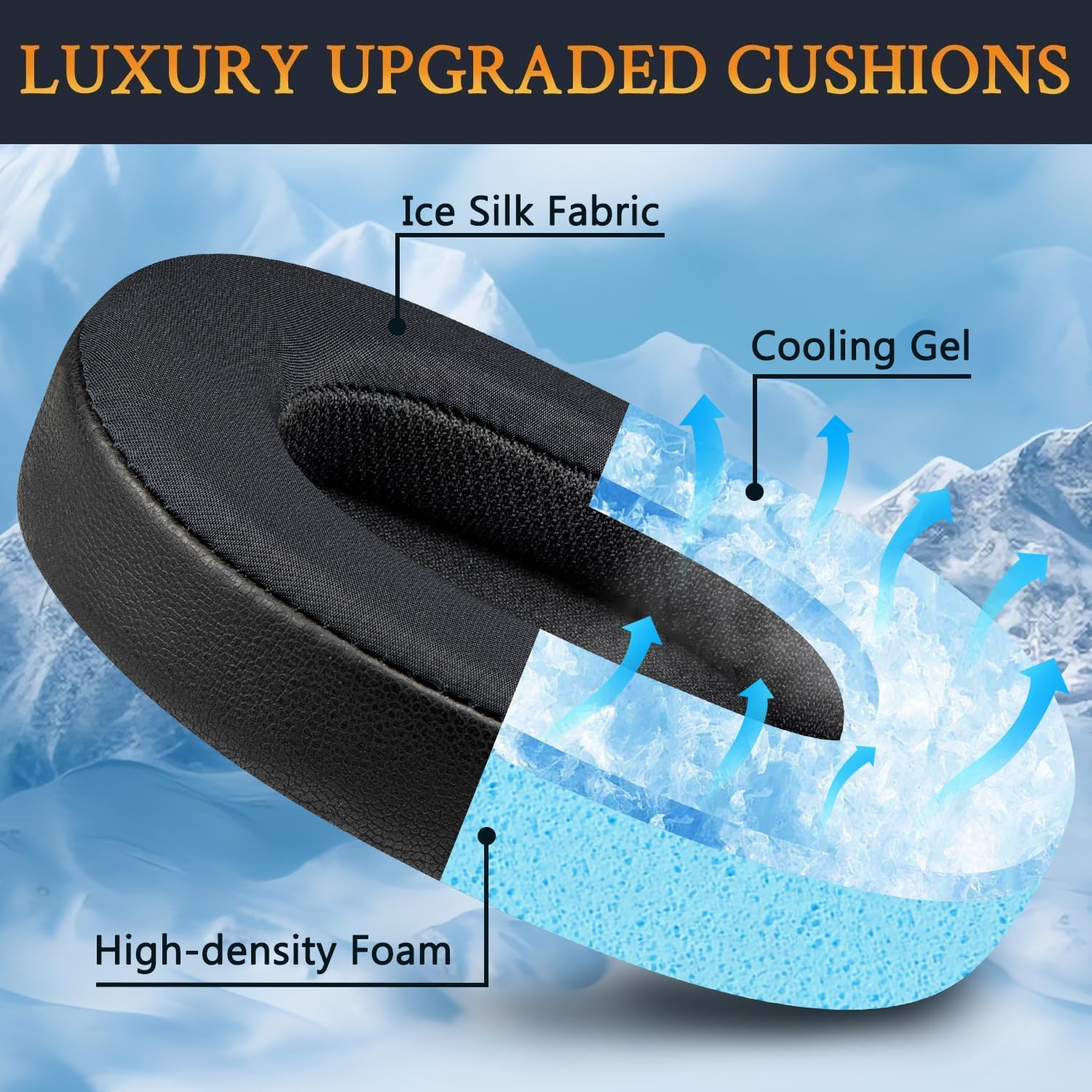 SOULWIT Cooling Gel Earpads Cushions Replacement for Audio Technica ATH M70X Headphones, Ear Pads with High-Density Foam, Added Thickness - Black image number 1