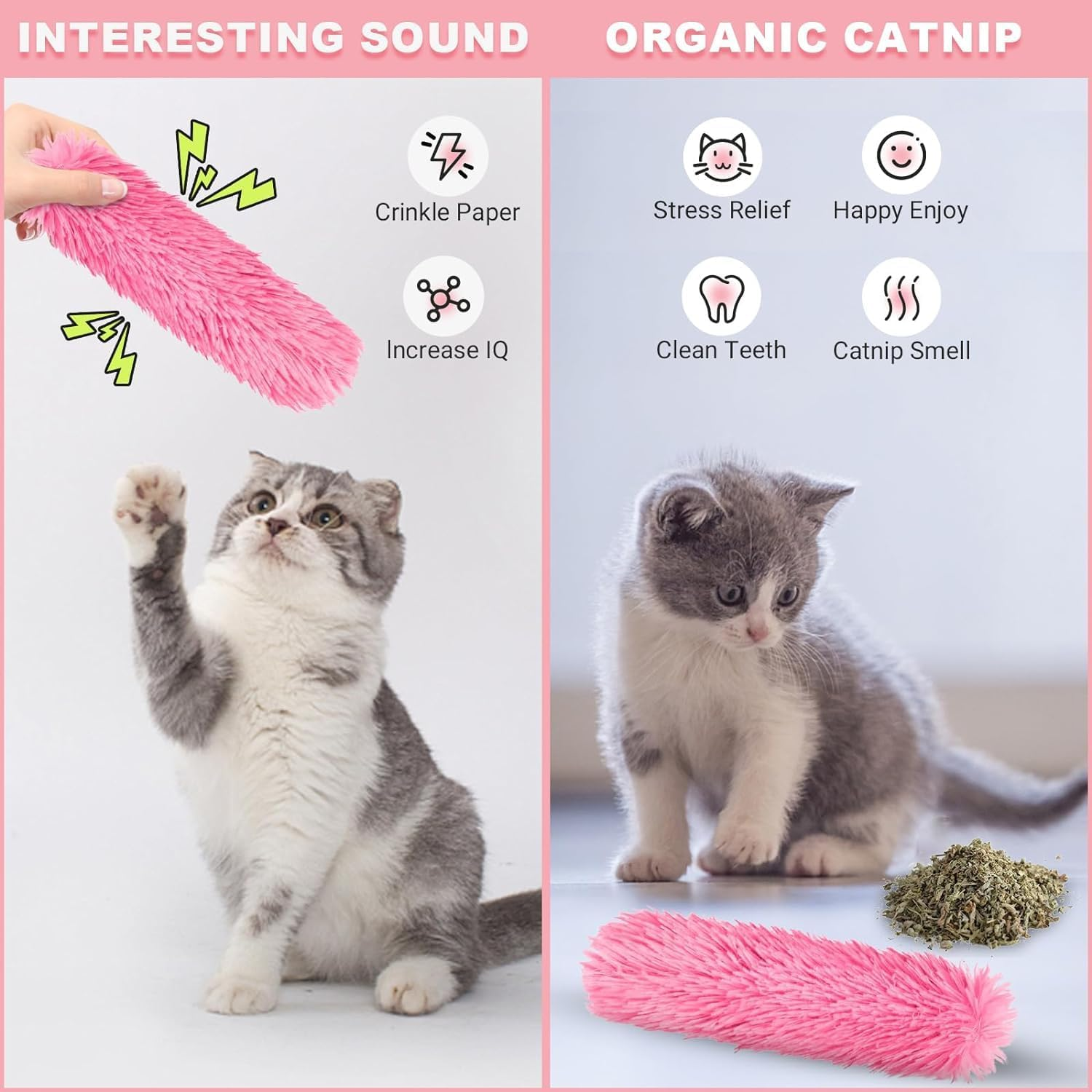 Cat Toys Cat Pillows 4 Pack Soft and Durable Crinkle Sound Catnip Toys, Interactive Cat Kicker Toys for Indoor Cats, Promotes Kitten Exercise Plush Cat Chew Teething Clean Toy for Small Cats image number 4
