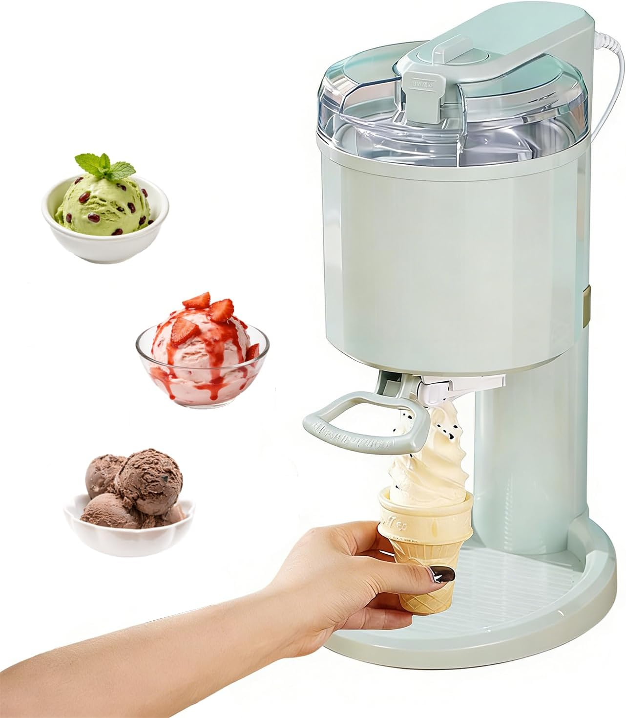 CKIKH Ice Cream Maker Machine 1L Fully Automatic Soft Serve Ice Cream Machine Frozen Yoghurt Machine with Detachable Mixing Paddle Soft Serve Dessert Makers for Family Recipes (Light Green, Small)