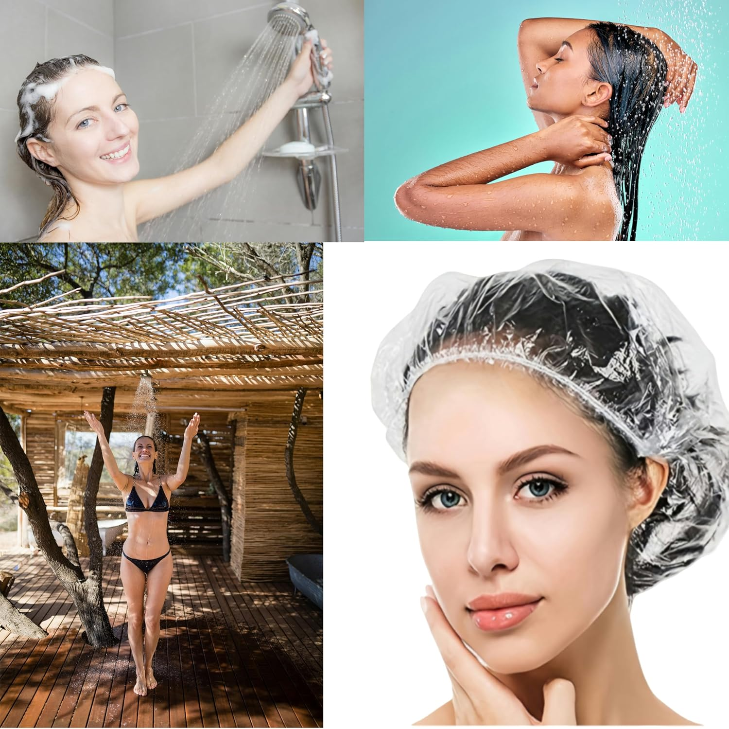 50 PCS Disposable Shower Caps,Large Thick Clear Waterproof Plastic Hair Covers for Women & Kids,Elastic Travel Spa Bath Caps for Hotel, Home, Salon Use (50 White) image number 5