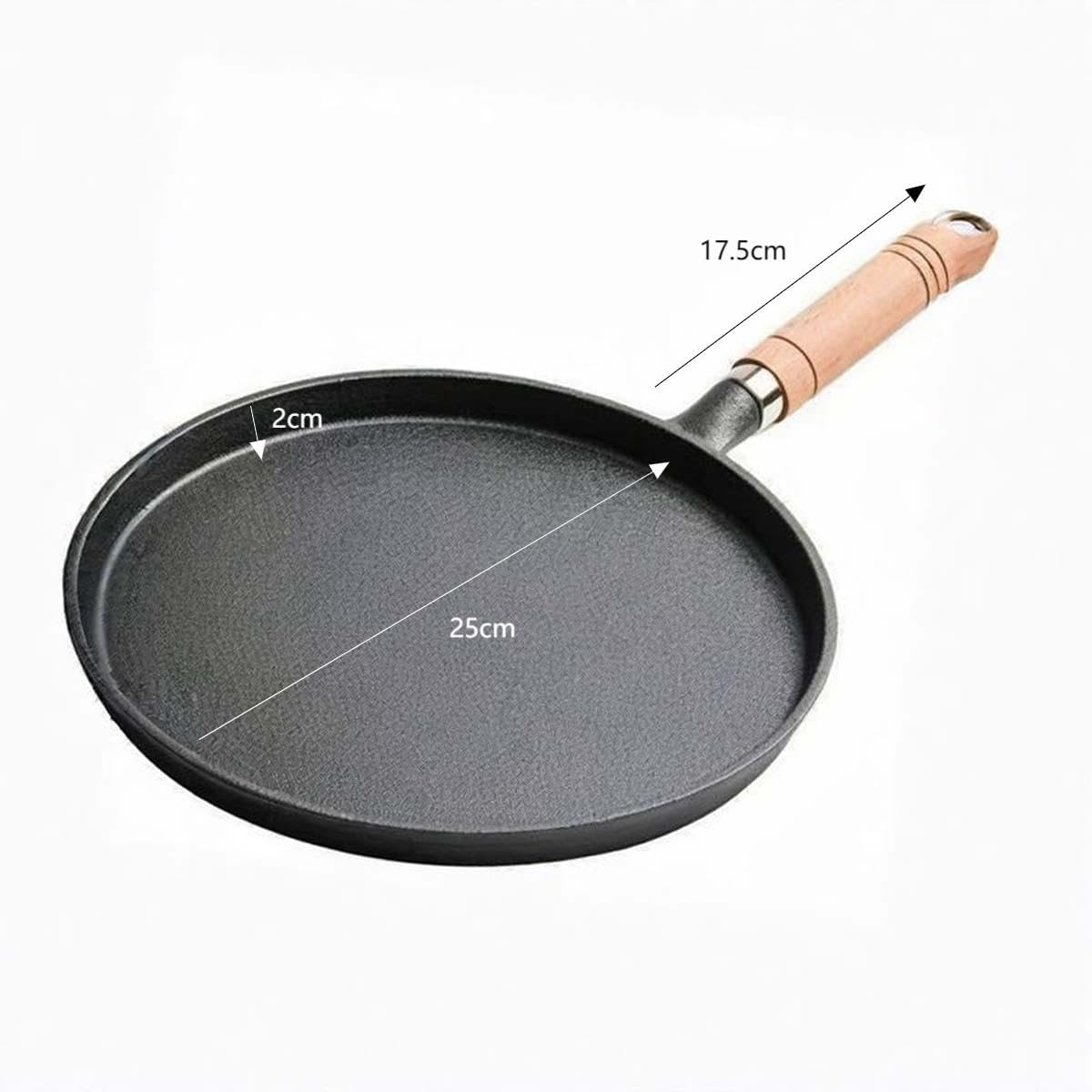 Cast Iron Flat Pan,Frying Pan, Skillet, Non Stick, Wooden Handle,Iron Pot, Flat Bottomed Pan (Simple 25Cm) image number 5