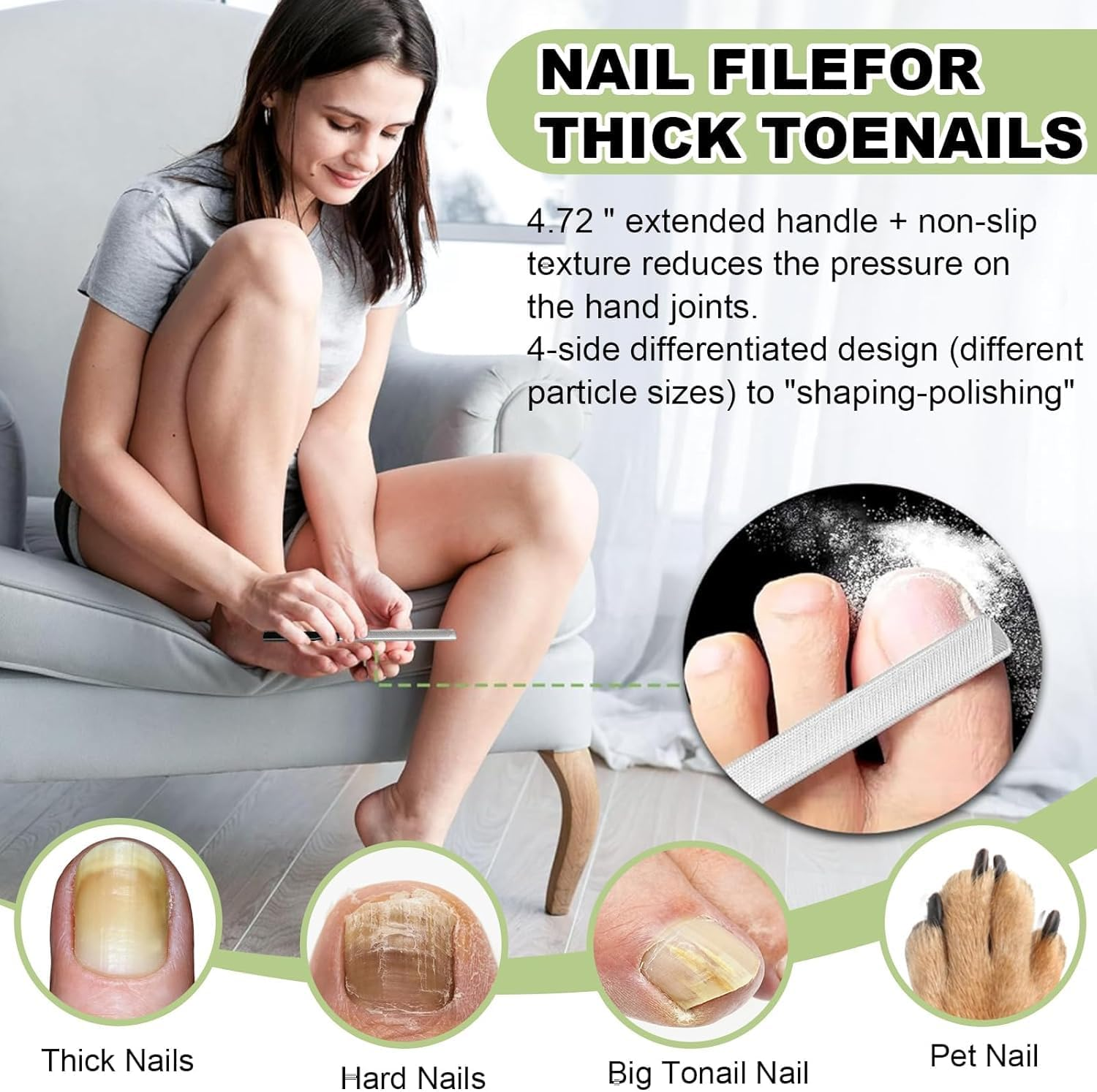 Nail Brush for Cleaning Fingernails Set - 3Pcs Two Sided Nail Scrubber Brushes and 1Pcs Stainless Steel Long Toe Nail File for Thick Nails, Efficient Nail Care Tool