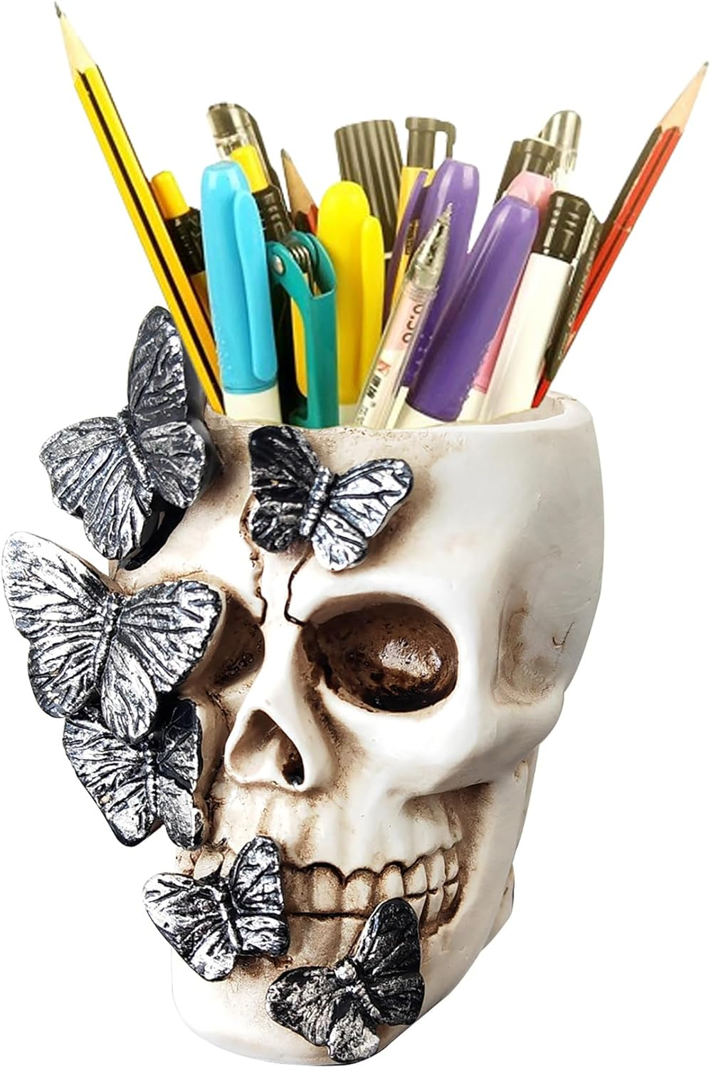 Skull Pen Holder,Skull Makeup Brush Holder,Bathroom Storage Holder,Spooky Goth Decorations,Halloween Decoration,Vanity, Desk, Office Organizer, Stationary, Decor Planter image number 4