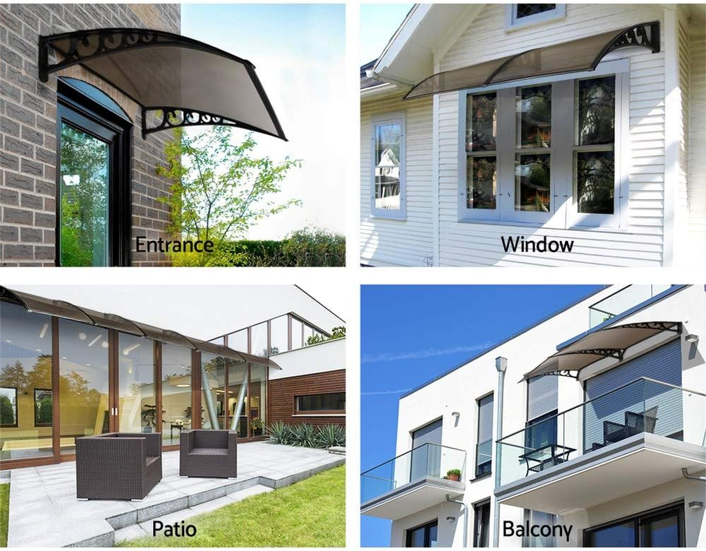 Instahut Window Awning Brown PC Panel with Black Bracket Outdoor Door Canopy Sun Shade Shelter, Patio Terrace Garden Baconly Porch Shield Rain Snow Eaves Cover Protector, 1Mx4M DIY image number 5