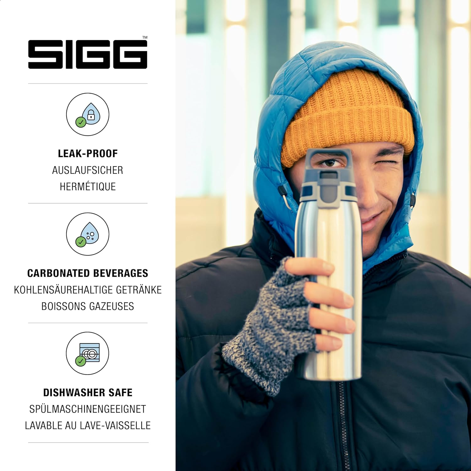 SIGG - Stainless Steel Water Bottle - Shield ONE Brushed - Suitable for Carbonated Beverages - Leakproof - Lightweight - BPA Free - Brushed - 1 L image number 4