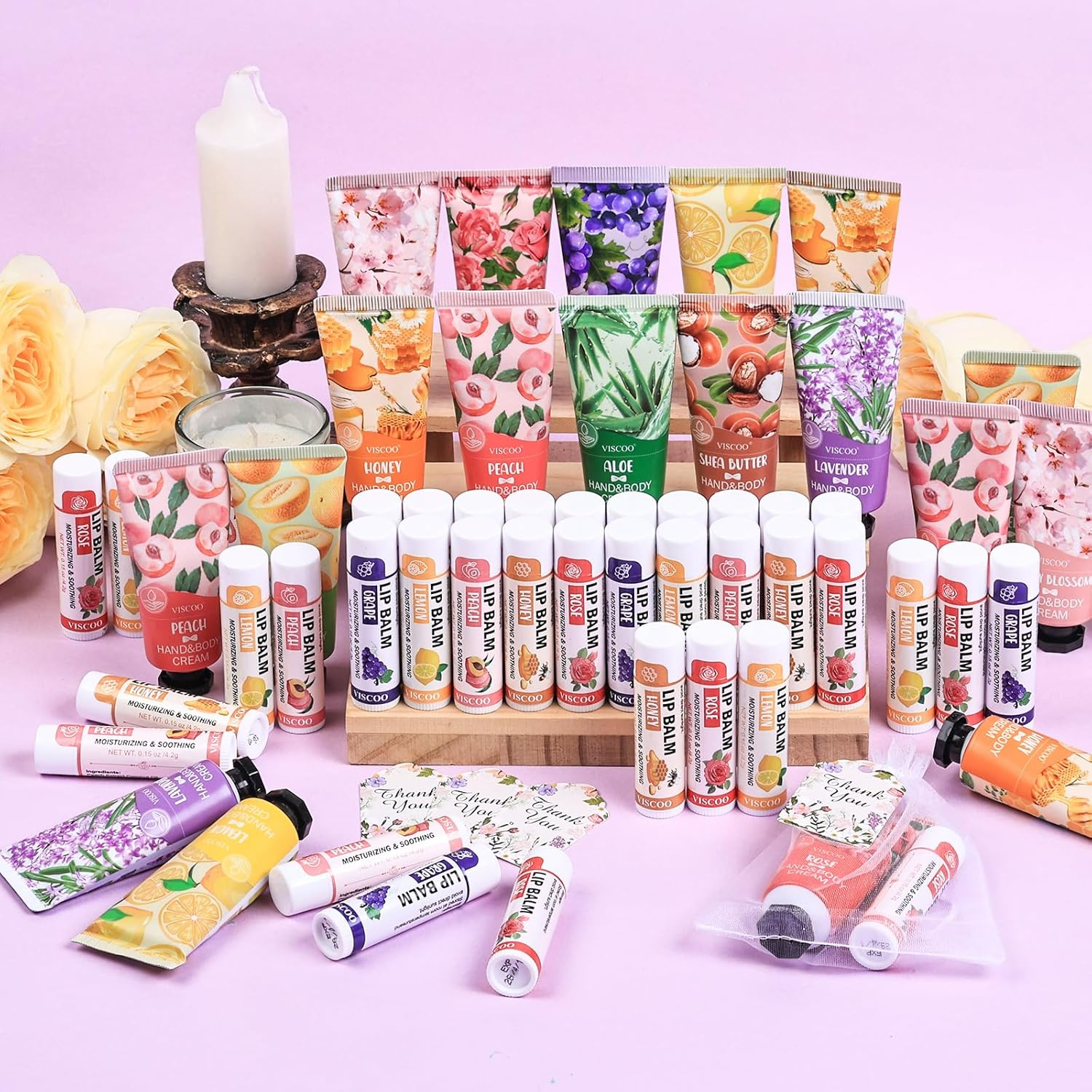 VISCOO 40 Sets Hand Cream Bulk and Lip Balm Bulk Set, Bridal Shower Favors and Wedding Favors for Guests with Thank You Card and Organza Bags, Baby Shower Party Favors, Thank You Gifts for Women image number 1
