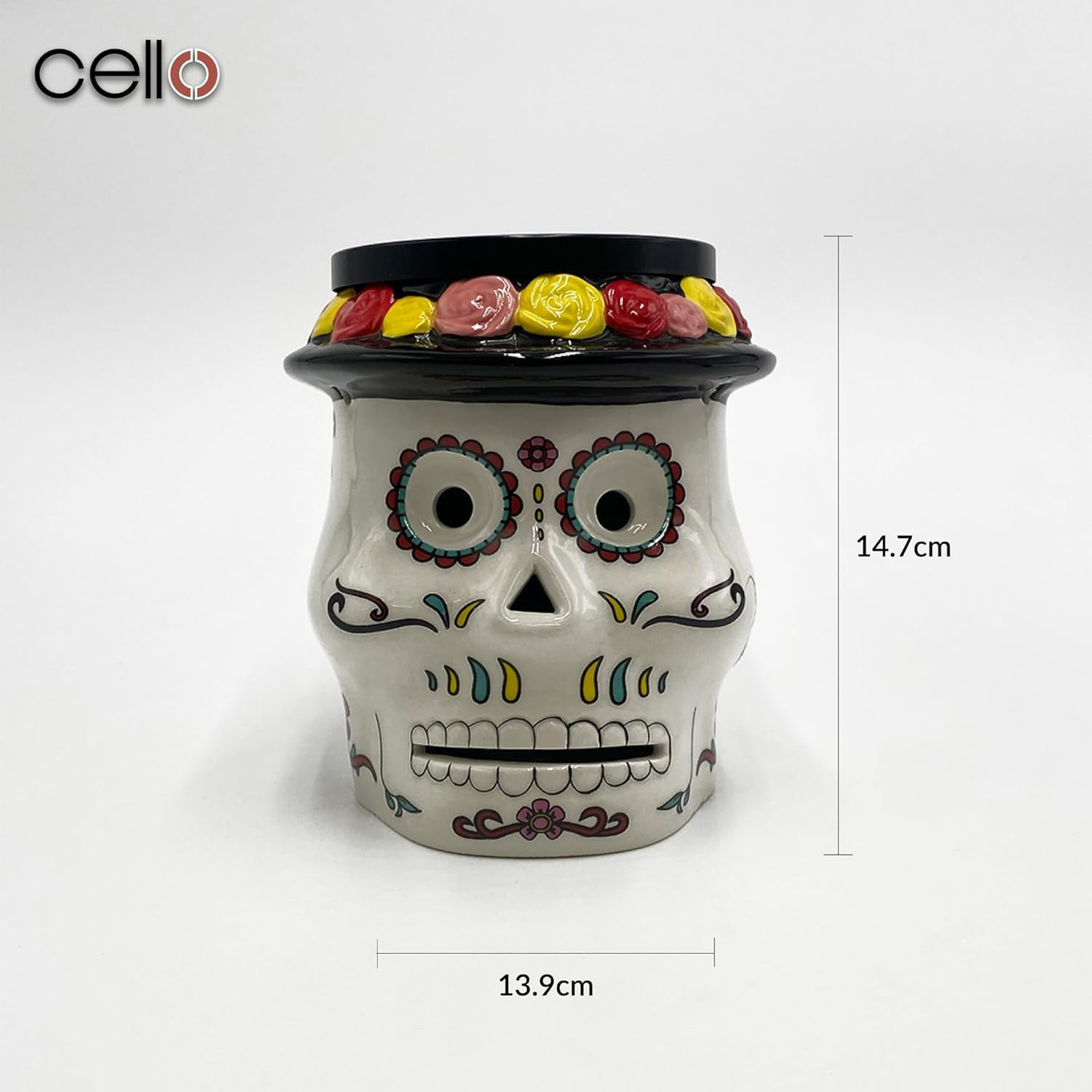 Cello Sugar Skull Electric Melt Burner - Wax and Oil Burner, Gothic Home Decor, Skull Ornament for Home Fragrance and Essential Oils
