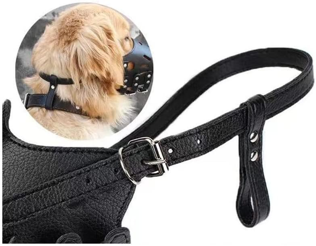AIMALL 1PC Adjustable Leather Pet Dog Muzzle - anti Barking, Bite, and Chewing, Soft Embossed PU Material with Zinc Alloy Accessories, Ideal for Grooming & Vet Visits