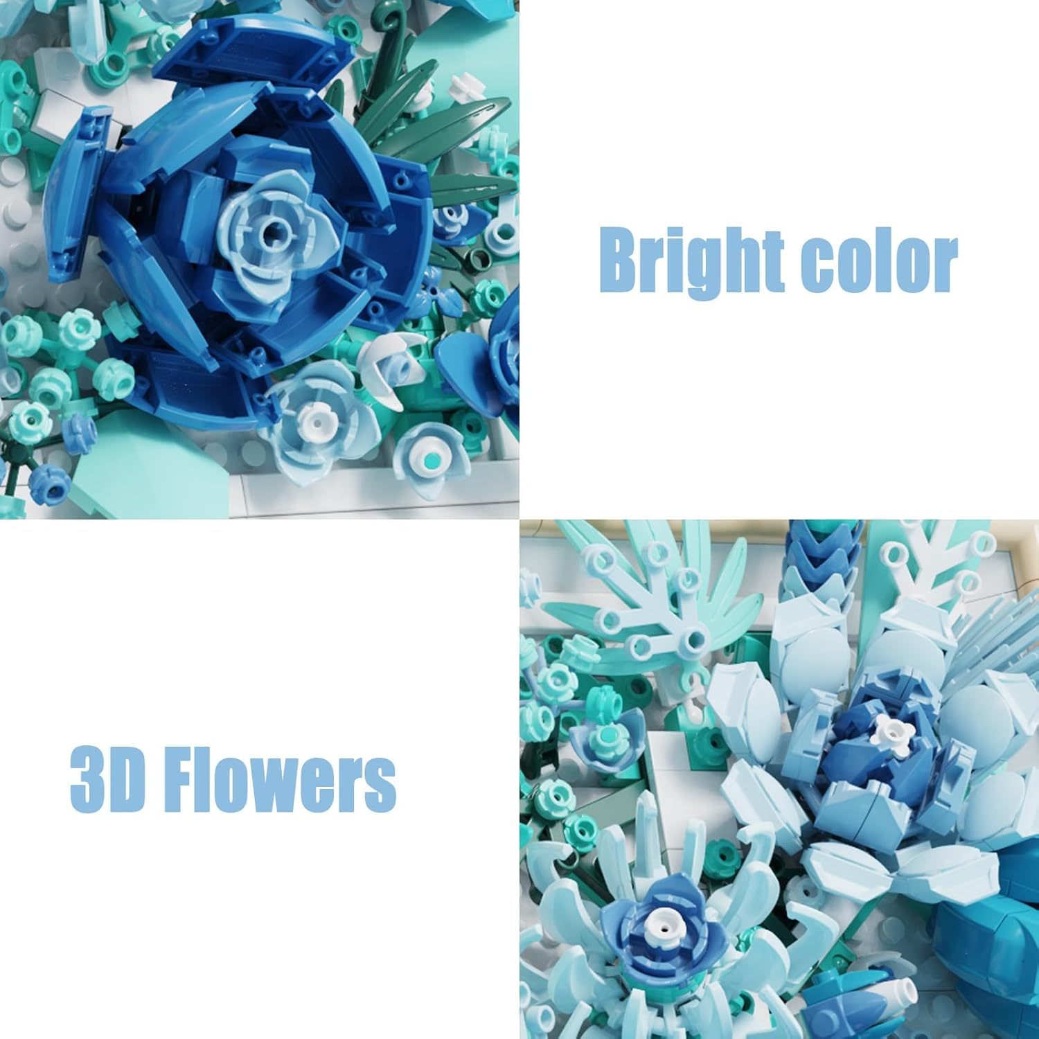 Flowers Building Block Set Compatible with , DIY Blue Roses Picture Frame, Home Office Decor, Wall Art Botanical Collection Gifts for Adults Teens Age 8+(728 Pcs) image number 3