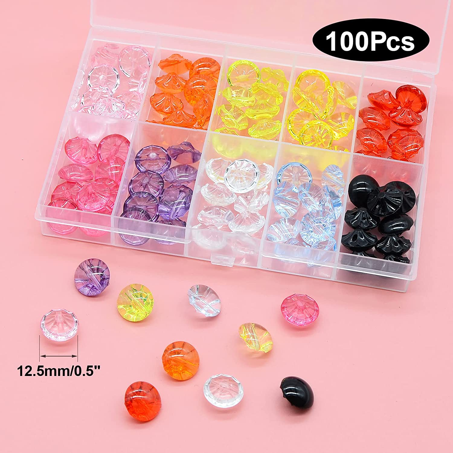 100Pcs Transparent Crystal Button for Children'S Candy Sweater, Shirt, Baby Cardigan, Coat - DIY 12Mm